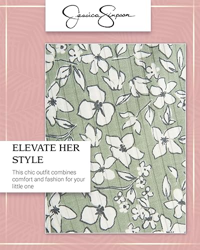 Miniatura 4 de Jessica Simpson Conjunto de pantalones para niña bebé, camisa de 2 piezas con dobladillo con nudo y pantalones acampanados, ropa de juego a juego