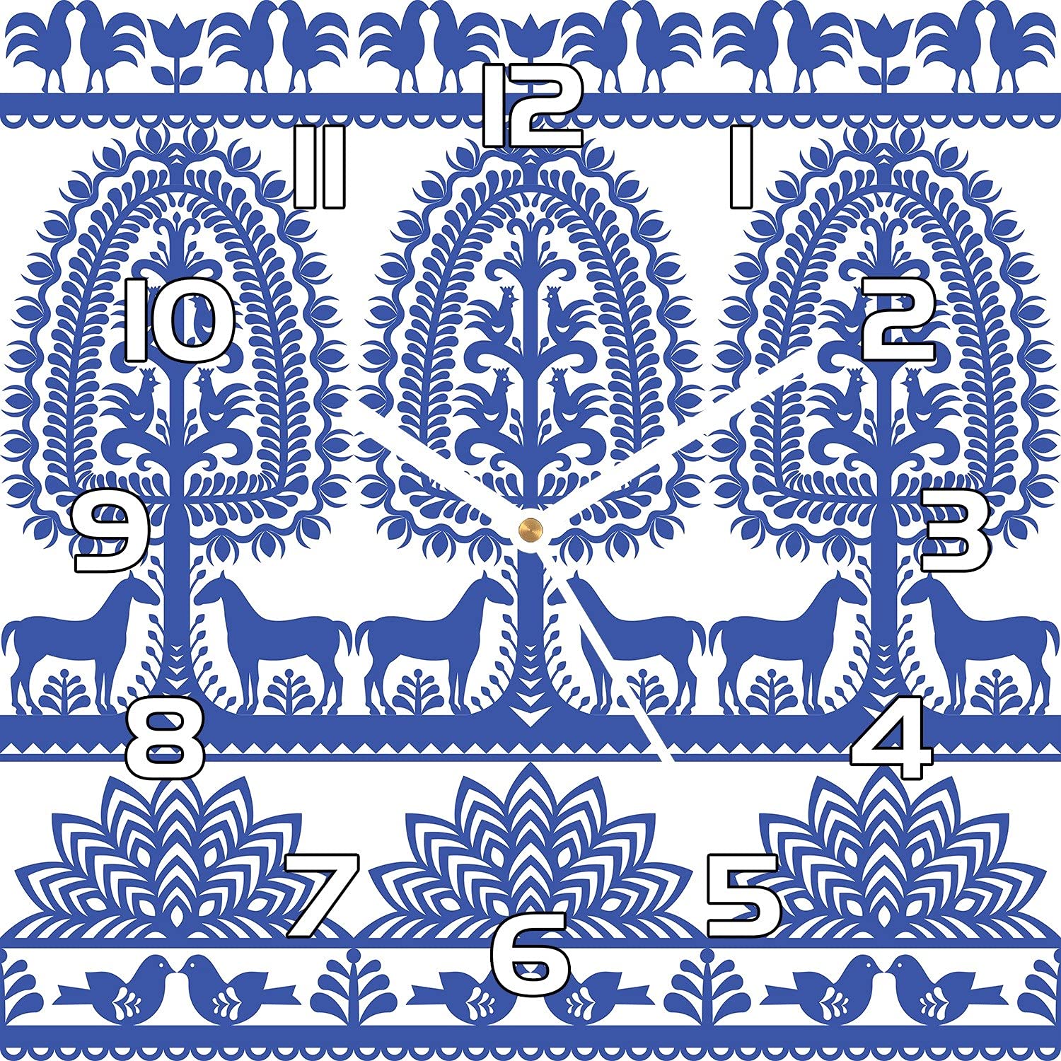 Horloge murale cuisine et salon en verre sécurisé motif traditionnel Kurpie 30x30