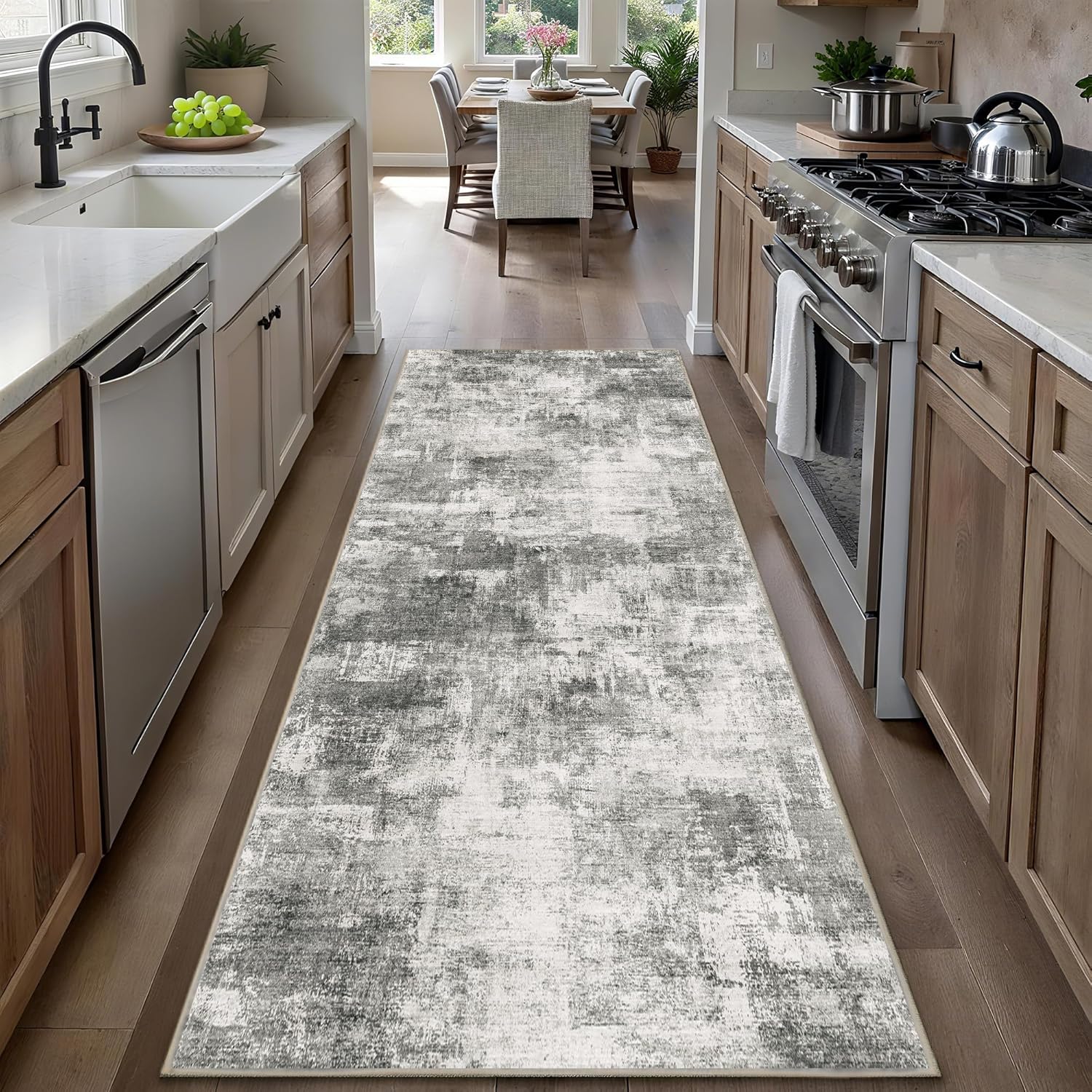 2x6 Modern Abstract Rug Washable Area Rugs for Living Room Bedroom Dining Room Non-Slip Low Pile Neutral Large Rug Soft Indoor Floor Carpet, Gray
