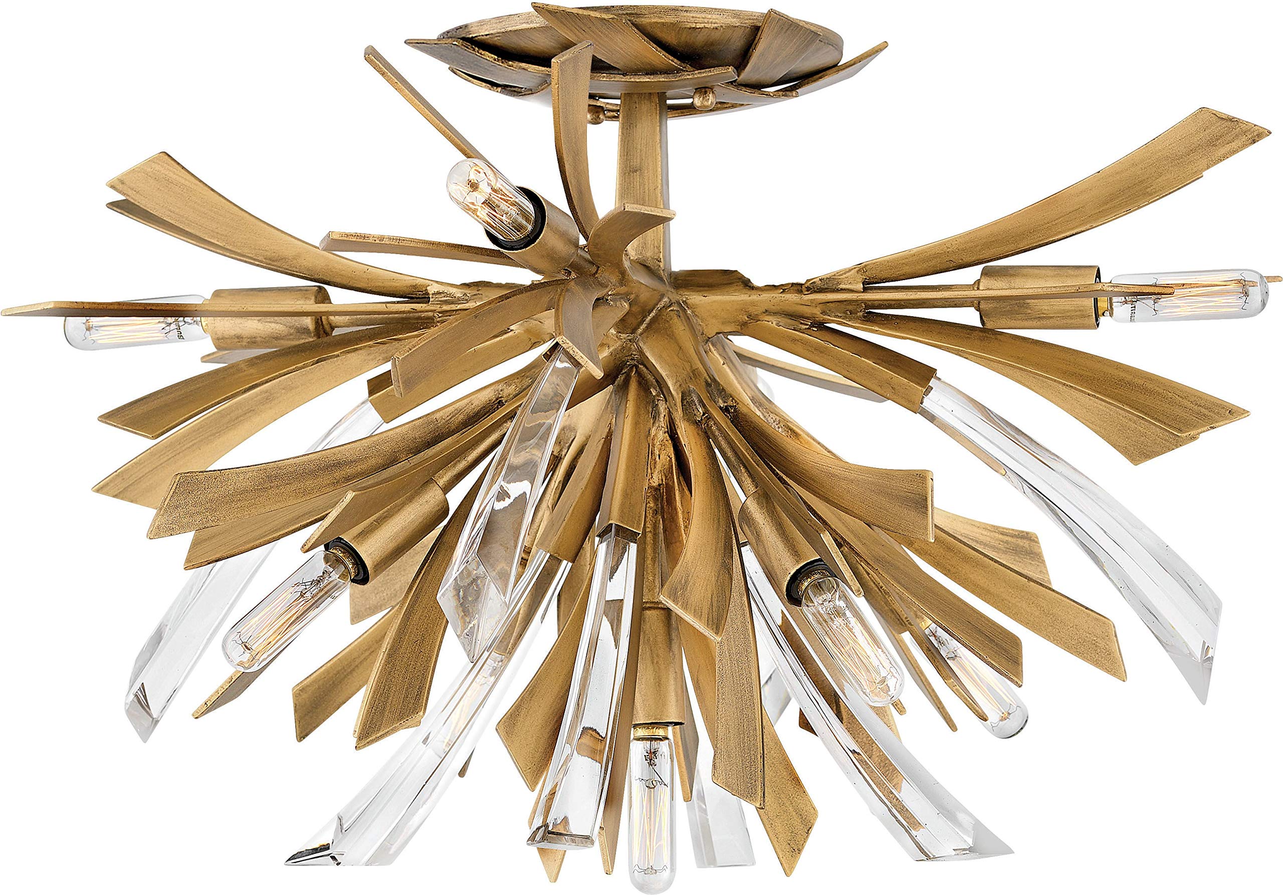 Fredrick Ramond Vida FR40903BNG Medium Semi-Flush Mount - Ceiling Light Fixture, Detailed Canopy, Modern Sculpted Burst Design, Clear Crystal Accents - in Burnished Gold