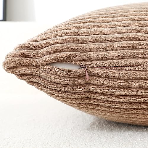 Miniatura 2 de Stellhome Paquete de 2 fundas de cojín cuadradas decorativas de pana suave a rayas, decoración del hogar para sofá, cama, silla, 18 x 18 pulgadas,