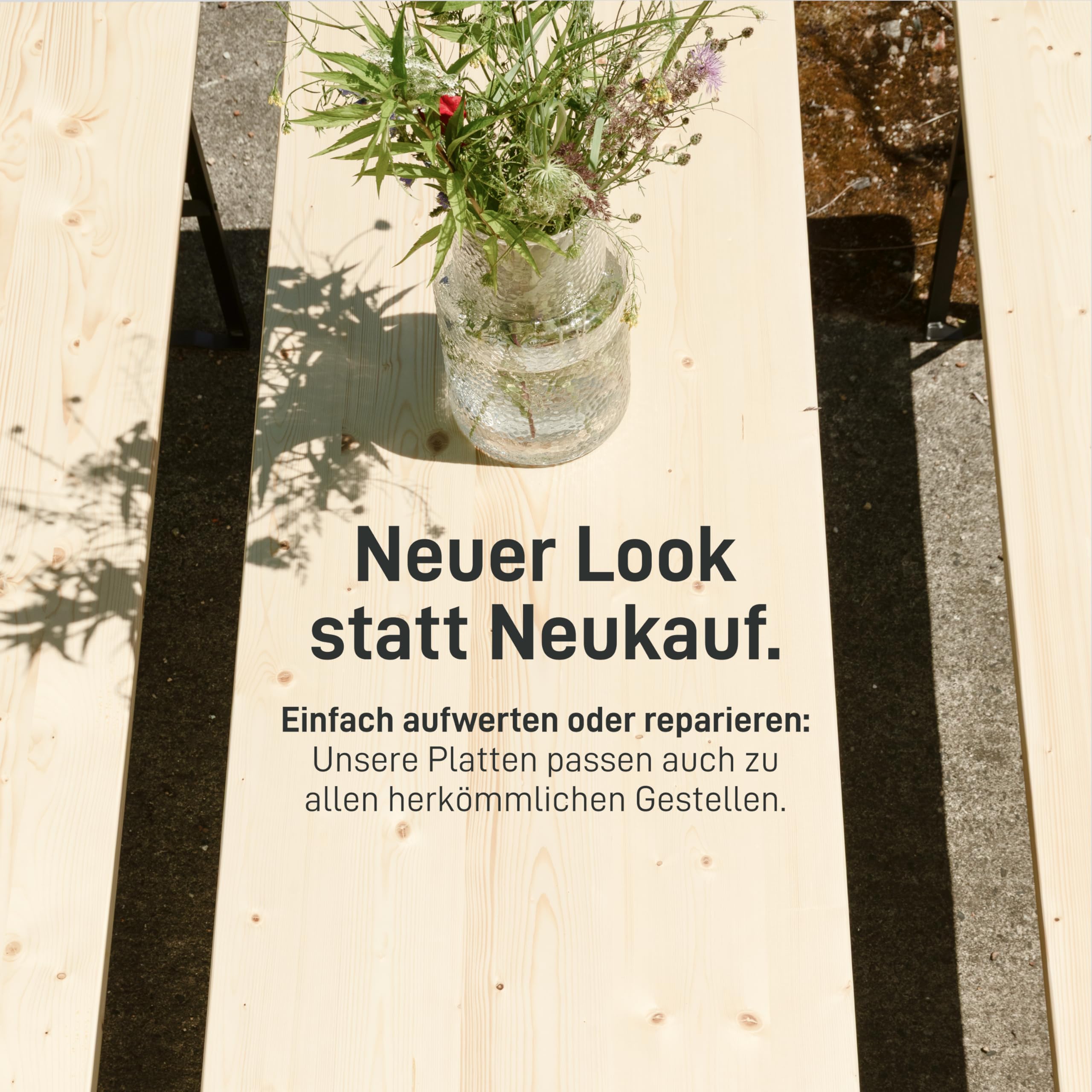 Natural Goods Berlin 1x Bankplatte für Bierzeltgarnitur - Natur Fichte 170 x 25 cm - Platte für Bierbank aus nachhaltigem Fichtenholz - Holzbrett für DIY Festzeltgarnitur kurz - Abgerundete Ecken