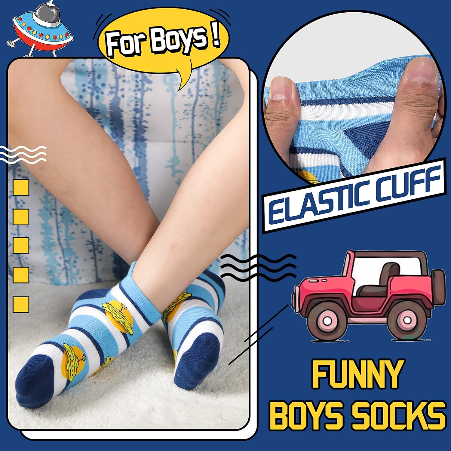 Kids Boys Ankle Socks No Show Low Cut Funny Cute Cartoon Novelty Cotton Socks 6 Pairs - Image 4