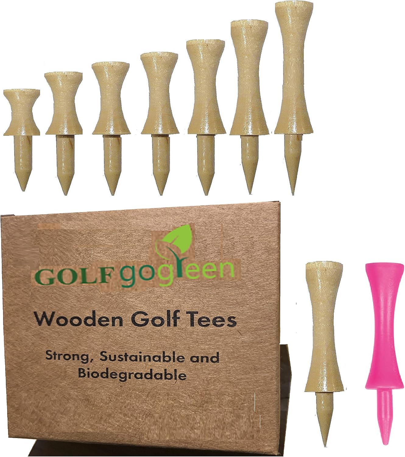 100 x Natural Bamboo Wood Golf Castle Tees 57mm (Pink Size) Pack of