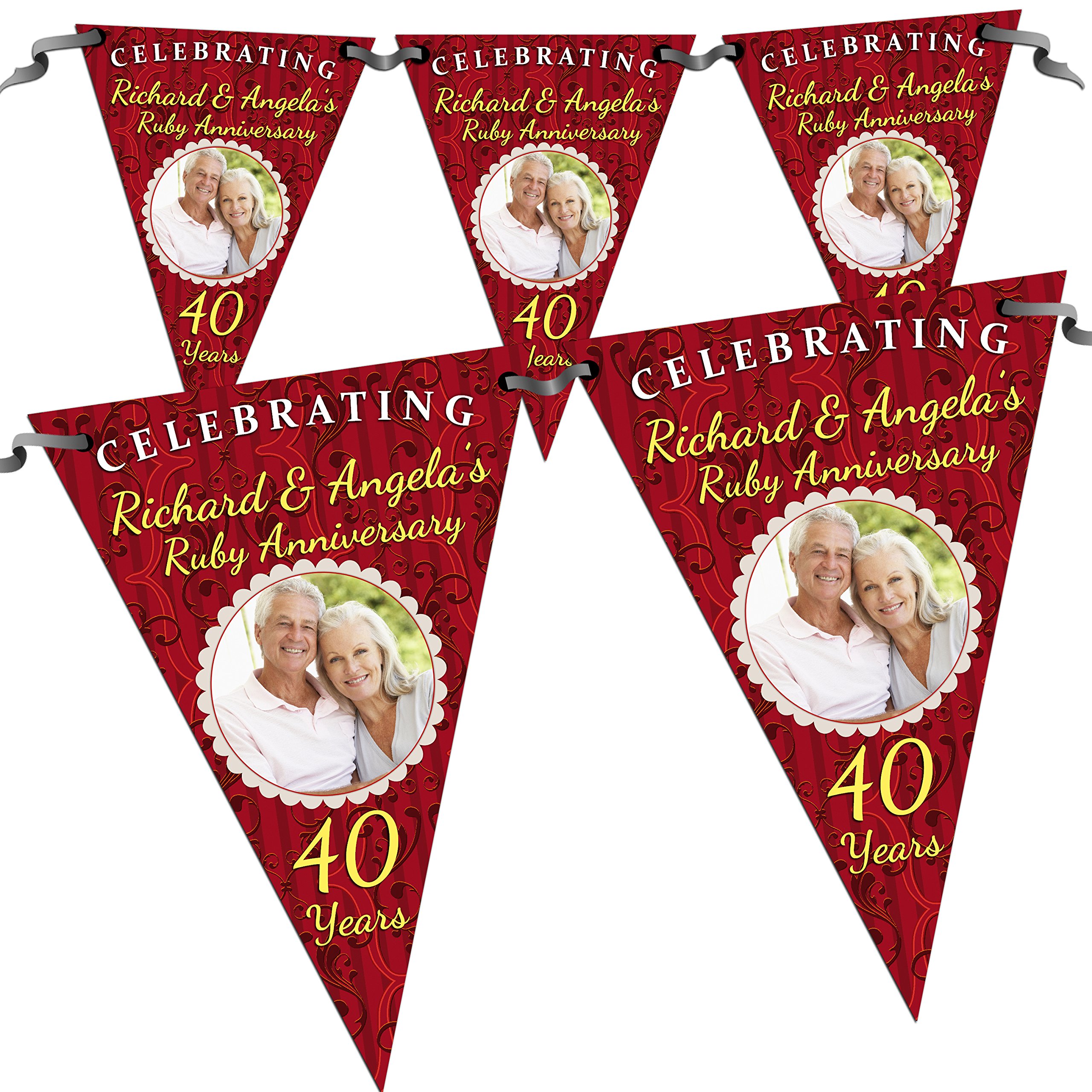 Personalised 40th Ruby Wedding Anniversary Congratulations Party PHOTO Flag Banner Bunting N61-10 Flags inc ribbon