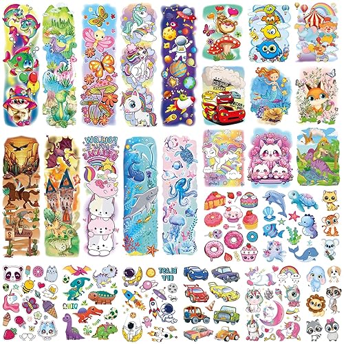 Tazimi Tatuaje temporal para niños, tatuajes temporales de medio brazo completo para niños, organismo marino, dinosaurio, espacio exterior, coche,