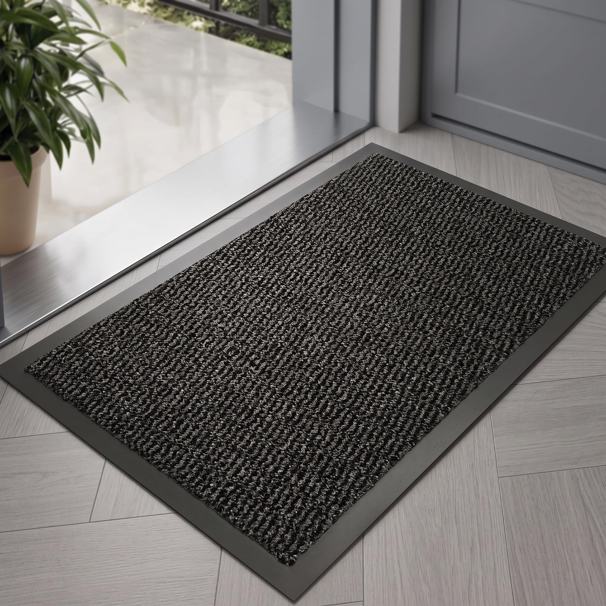 GULLAMBO Door Mats Indoor, Dirt Trapper, Washable Door Mat for Front & Back Door Entrances, Stylish Thin Low Profile, Non Slip Rubber Backed Floor Mats, Anthracite, 40cm x 60cm