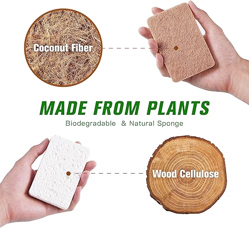 Miniatura 2 de Esponja de cocina natural, 12 paquetes, esponja biodegradable, esponja ecológica para una vida sostenible, esponja de celulosa de madera compostable