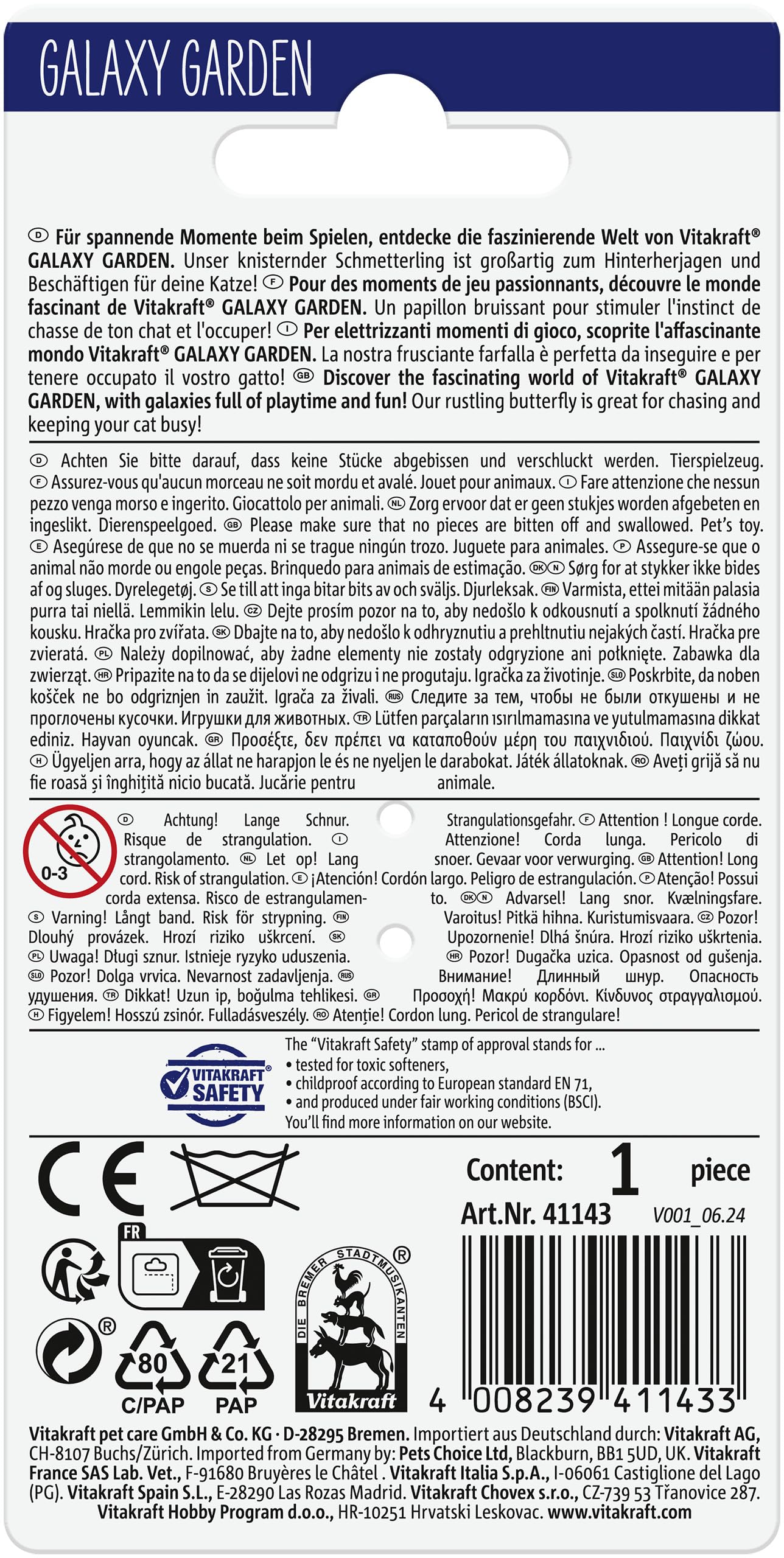 Vitakraft Galaxy Garden, zabawka dla kota jako motyl, do samodzielnego zajęcia dzięki przyssawce, z kocimiętką (1 sztuka)
