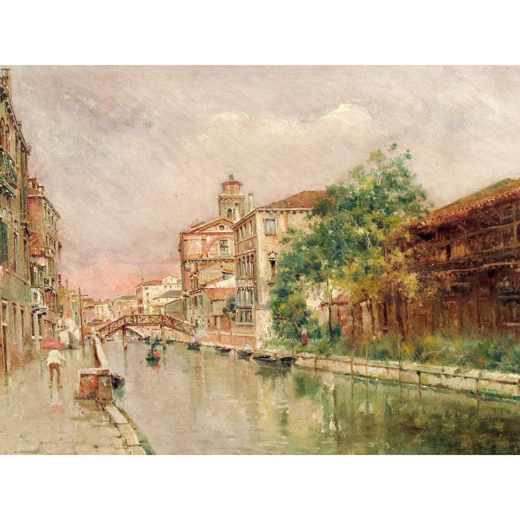 Artery8 Reyna Manescau Venetian Canal Under Rain Painting Premium Wall Art Canvas Print 18X24 Inch