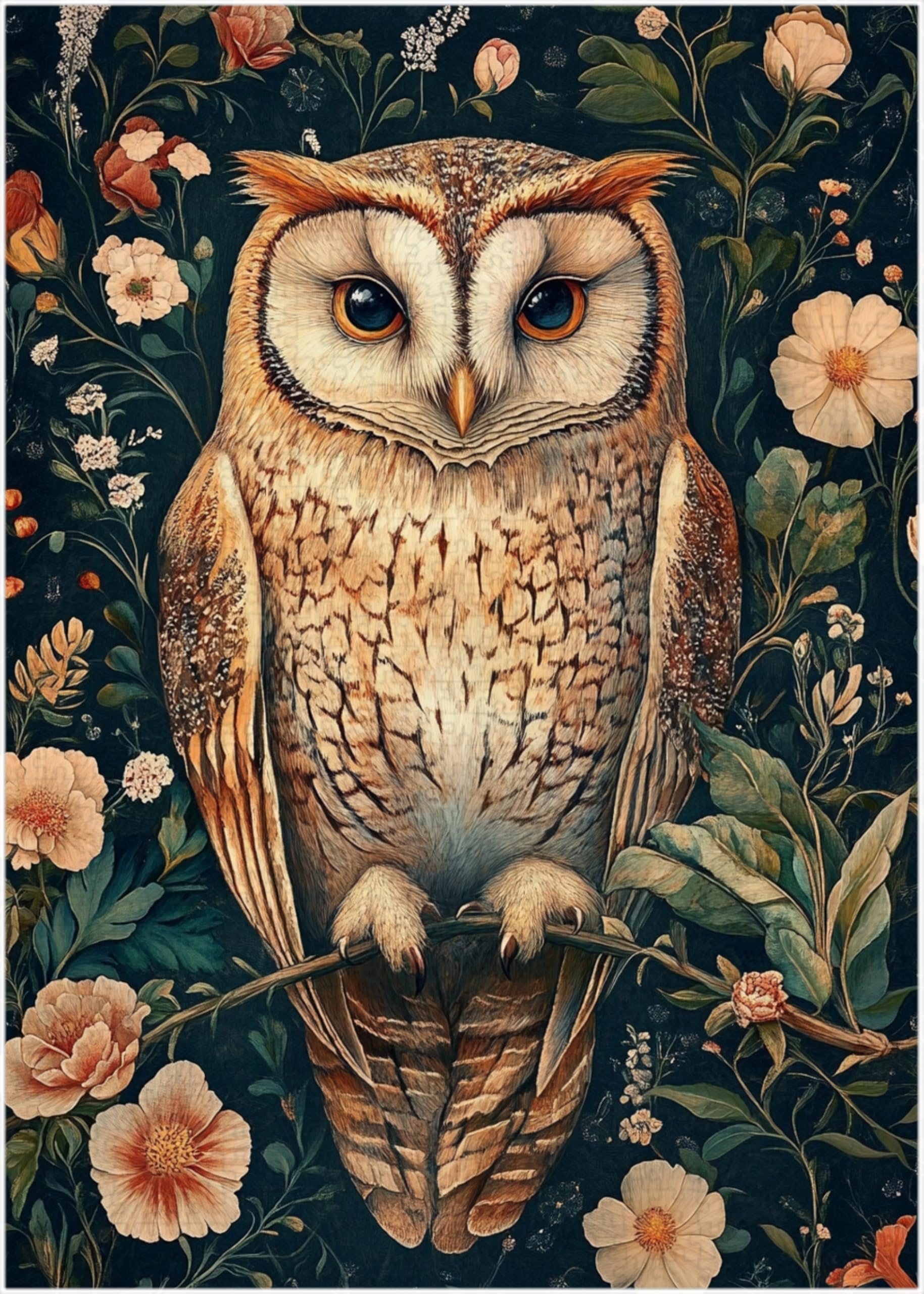 Vintage Floral Owl Jigsaw Puzzle 1000 Pieces for Adults - Floral Puzzle Gift for Owl Lovers - 1000pc Heritage Victorian Design Decor Puzzles (50x70cm / 19.685"x27.559")