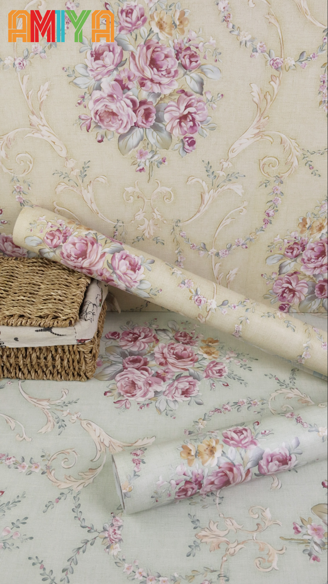 Anmon Green Floral Wallpaper Peel And Stick,Renter Friendly Green Floral Wallpaper,Victorian Boho Vintage Contact Paper,Removable Waterproof Botanical Wall Paper For Bedroom,Home Wall 17.7''×118