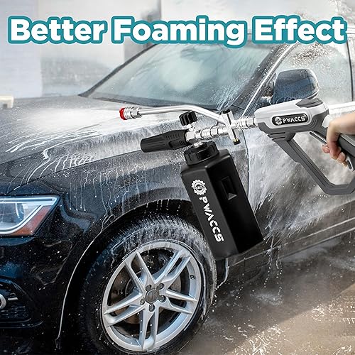 Miniatura 2 de PWACCS Pistola de espuma para lavadora a presión con accesorio de doble conector, cañón de espuma de pistola de lavado de energía corta y kit de