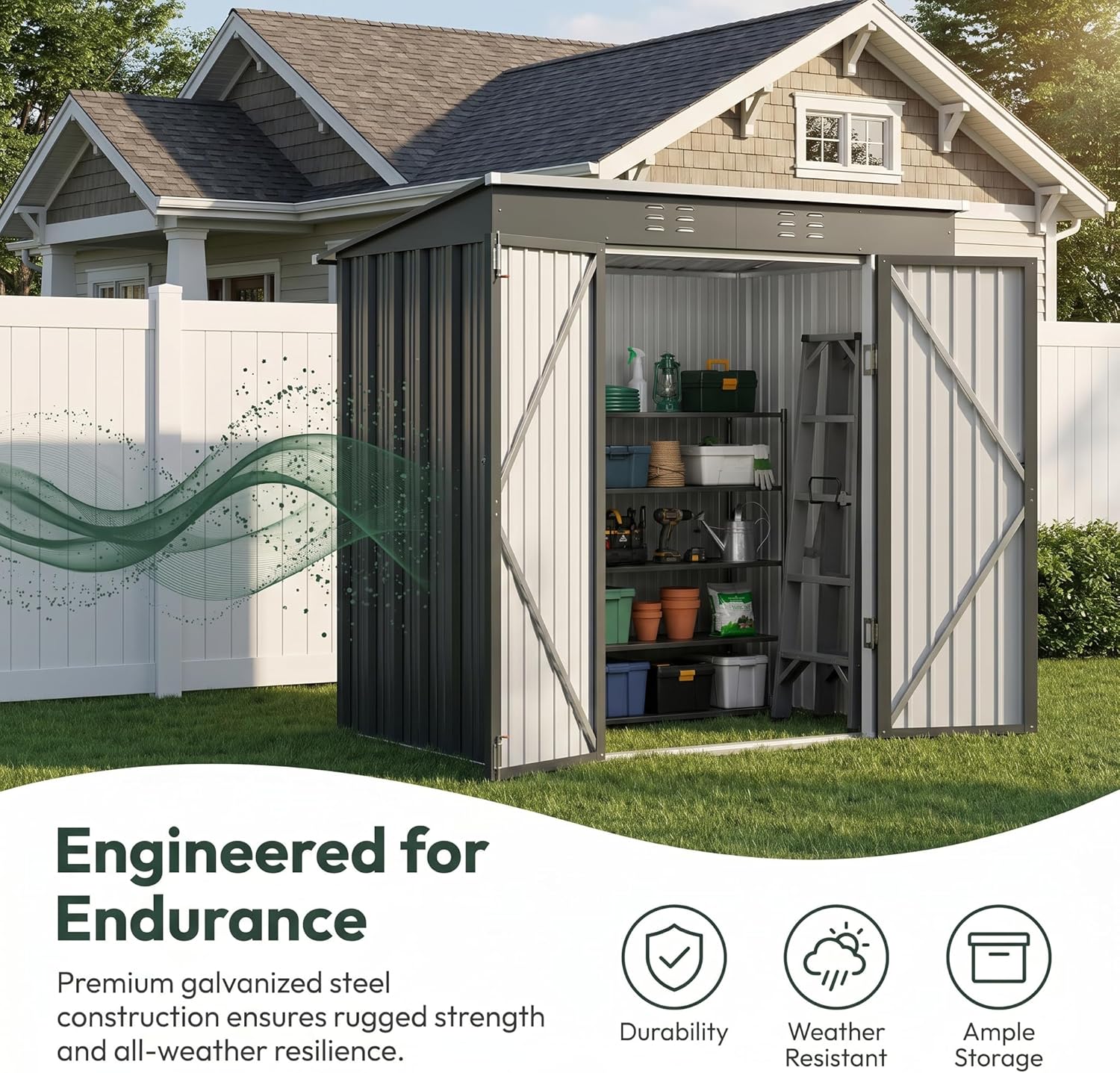Outdoor Storage Shed with Lockable Doors, Galvanized Steel Garden Shed, Rust-Resistant Waterproof Metal Tool Storage for Backyard, Patio Lawn - Multiple Sizes & Colors Available (Dark Gray, 6X4 FT)