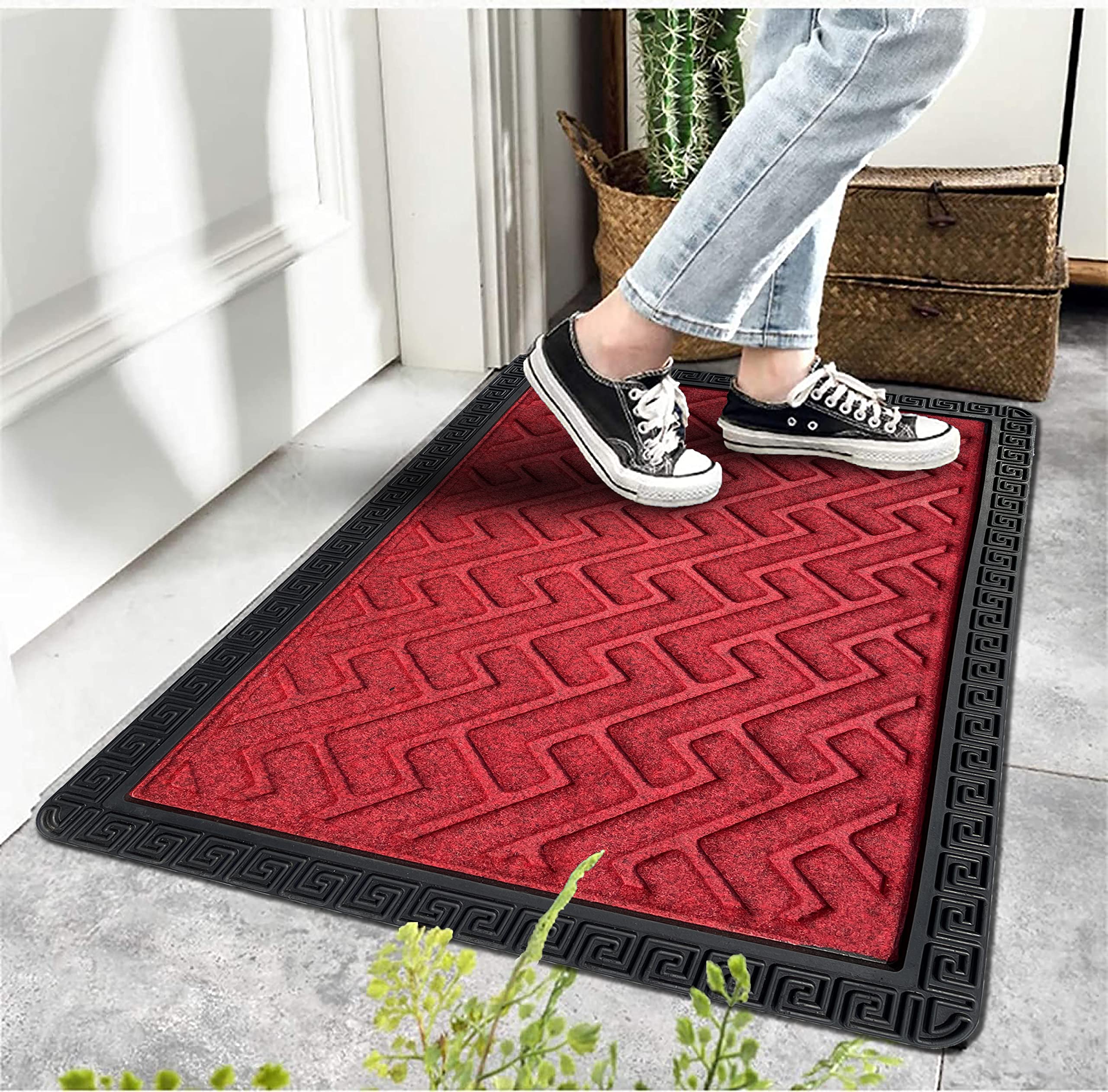 Pipro Polypropylene Door Mat for Home Entrance - Anti Slip Washable Floor Mats for Living Room & Kitchen - Rectangular Water Absorbent Rubber Rug for Office Entryway, 60 x 40 cm, Red (B09WYL93NQ) Amazon Price History, Amazon Price Tracker