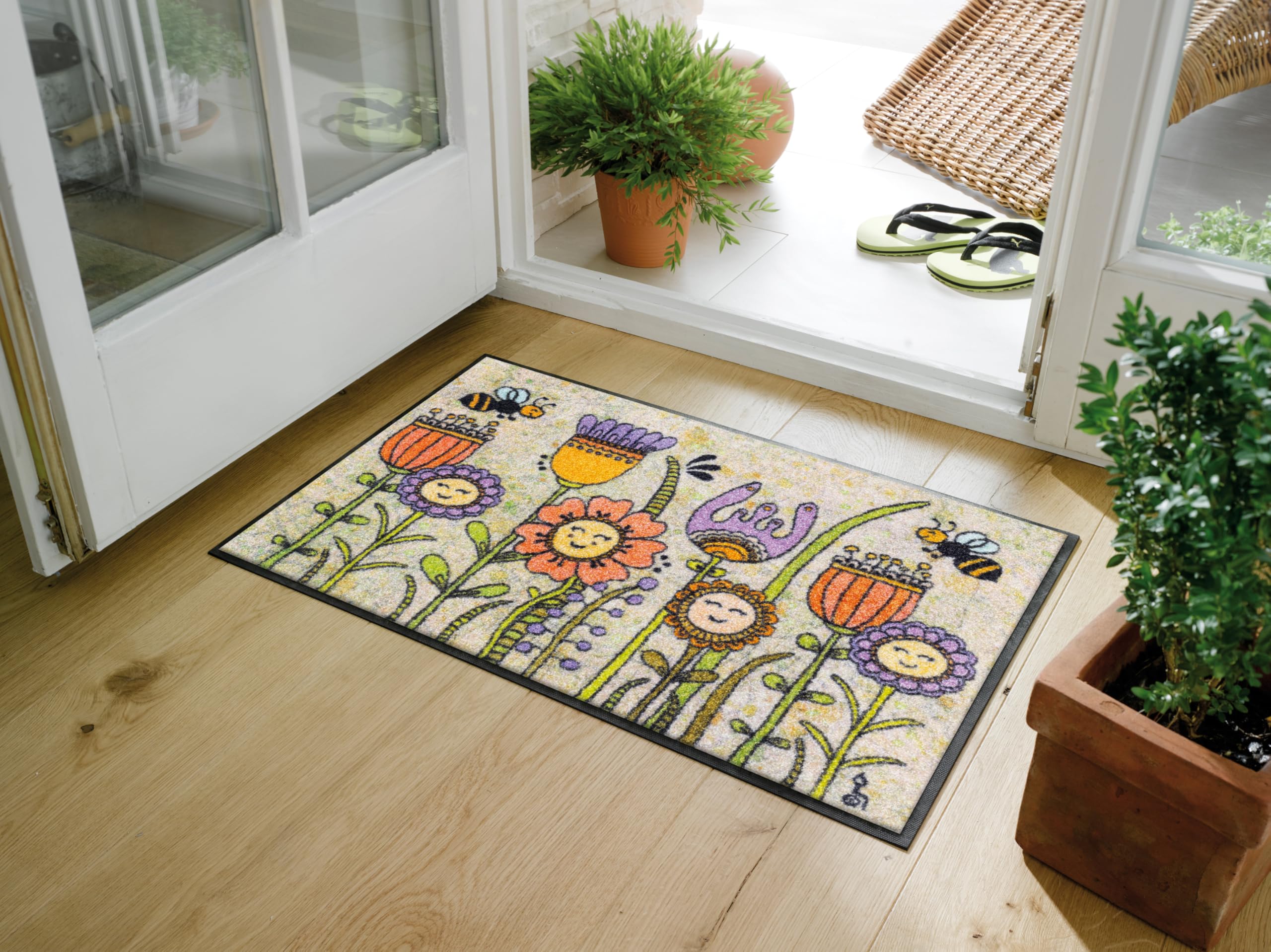 Wash+Dry Fußmatte, Friendly Flowers 50x75cm, innen/außen, waschbar