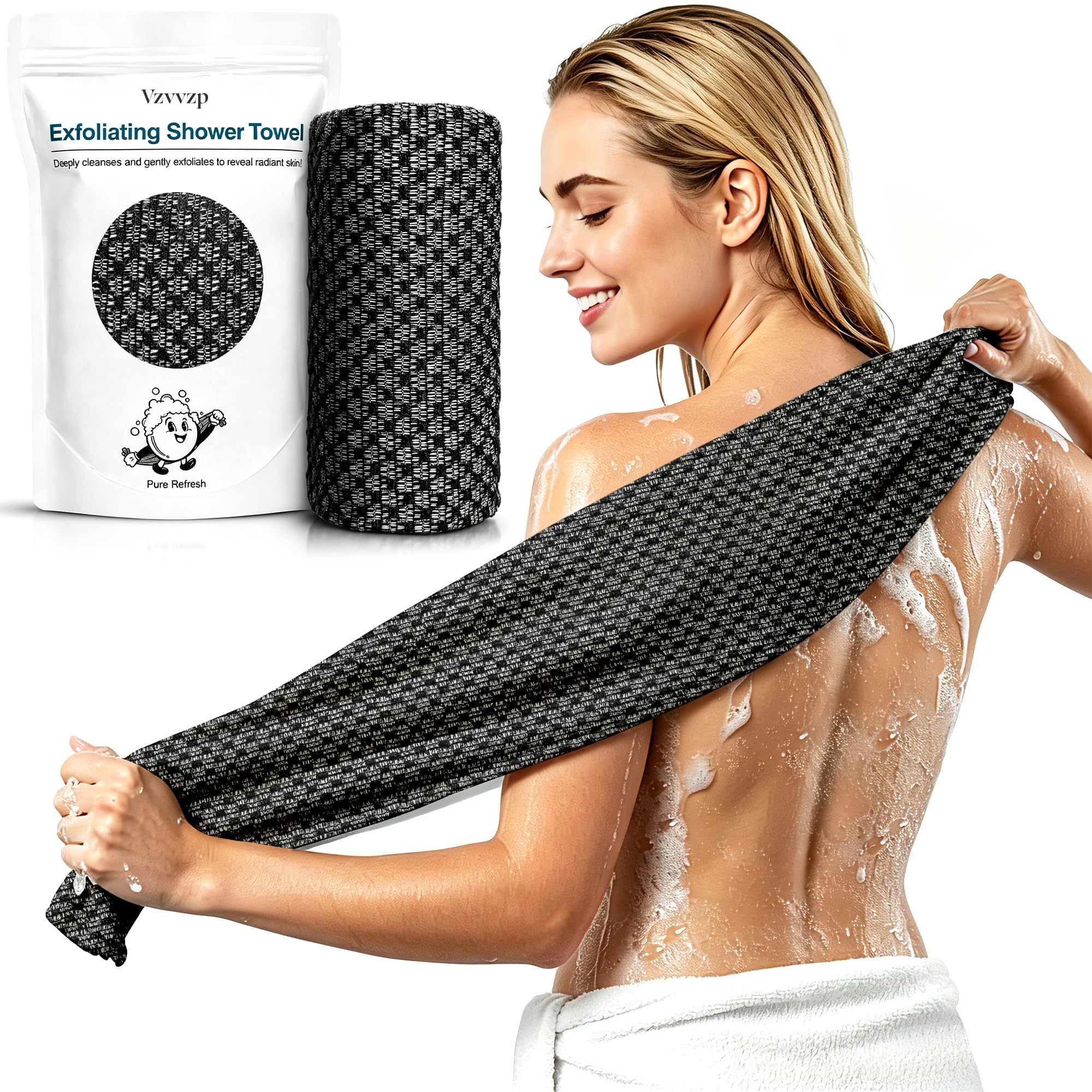 Blissal Exfoliating Towel, Silver Ion Infused Bath Washcloth for Shower, 45-Inch