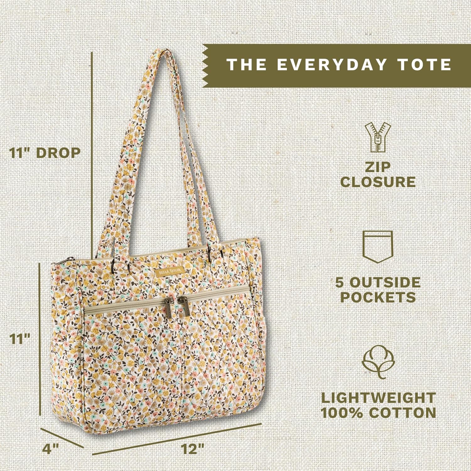 Bella Taylor Everyday Tote | Lightweight Quilted Fabric Handbags for Women