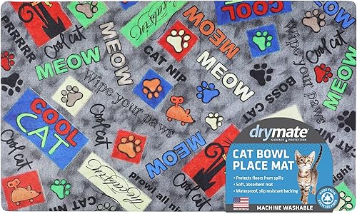 Miniatura 6 de Drymate Mantel individual con cuenco para gatos, tapete de alimentación de alimentos para mascotas, tela absorbente, parte trasera impermeable,