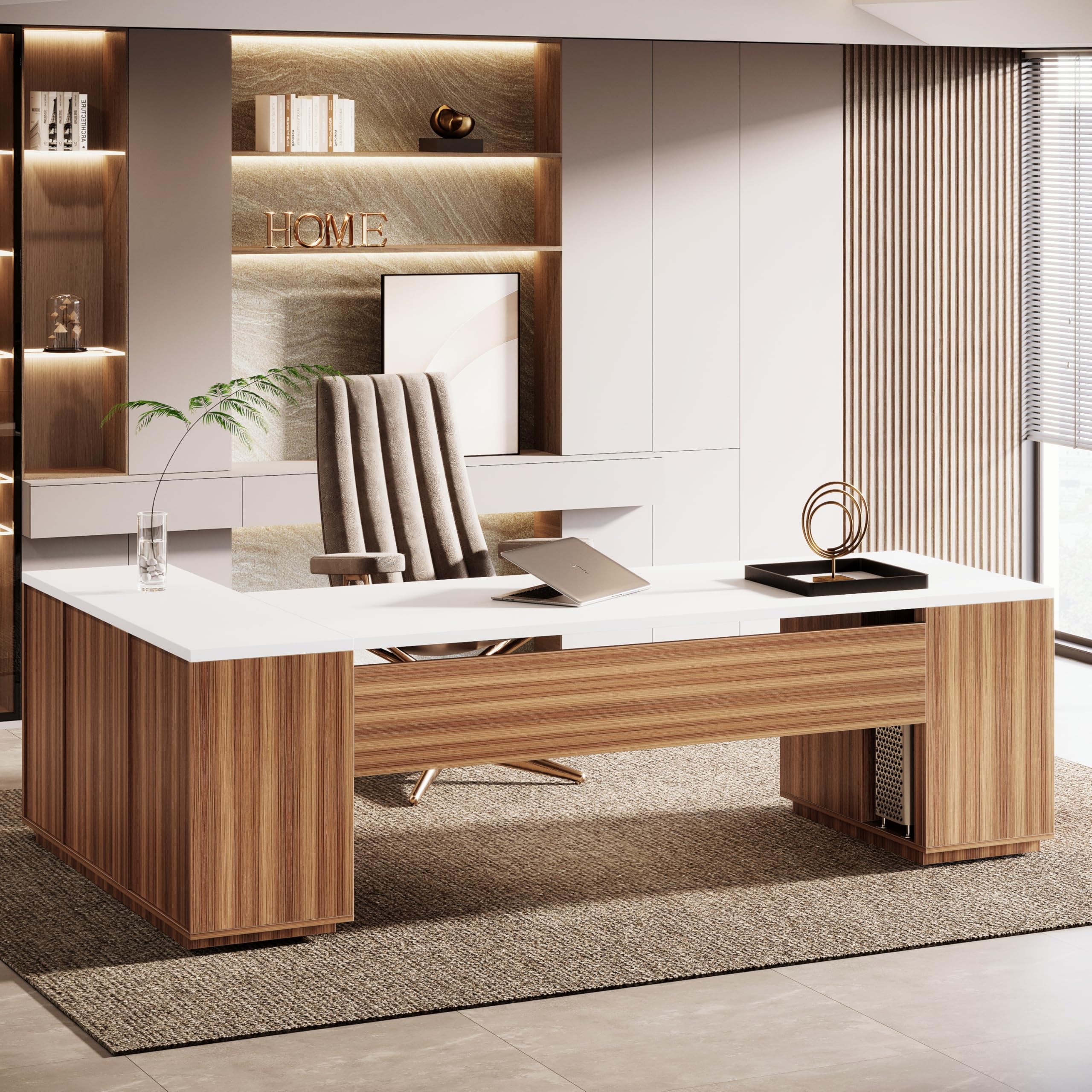 Tribesigns 85.8-Inch L-Shaped Executive Office Desk with File Drawers & Storage Cabinet, Professional Corner Computer Desk Extra Large Business