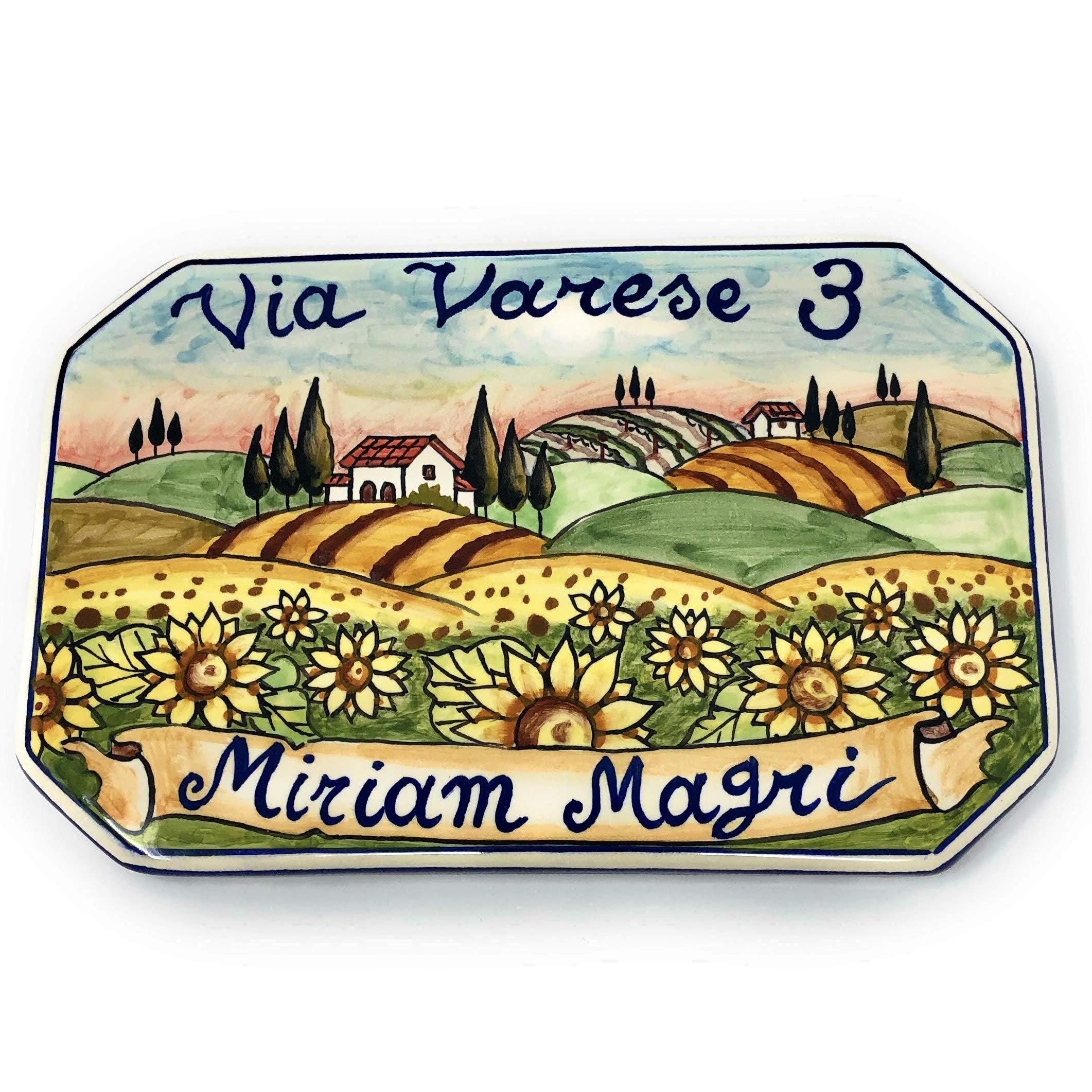 CERAMICHE D'ARTE PARRINI- Ceramica italiana artistica,numero civico in ceramica 20x13,numeri civici, personalizzato decorazione paesaggio toscano, fatta a mano made in ITALY Toscana