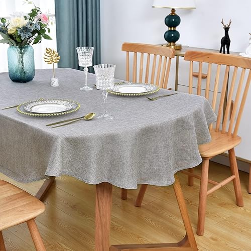 Wolkemer Mantel ovalado de lino sintético gris plateado, resistente a las arrugas y no encoge, mantel de tela lavable para comedor, cocina, fiesta,