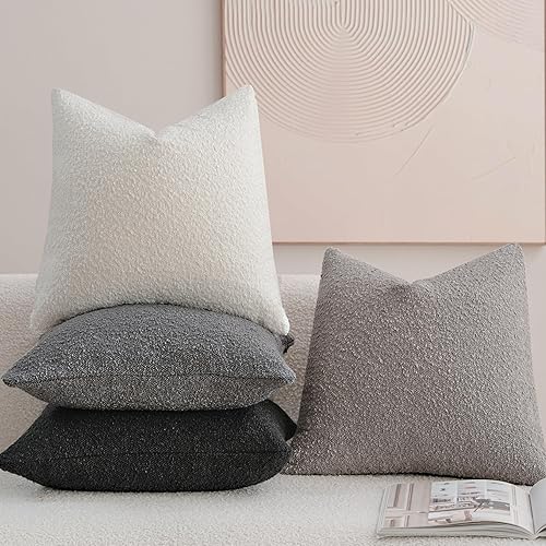 Miniatura 5 de DEZENE Juego de 2 fundas de almohada decorativas con textura de Boucle de 18 x 18 pulgadas, color gris, para cama, sofá, sala de estar, fundas