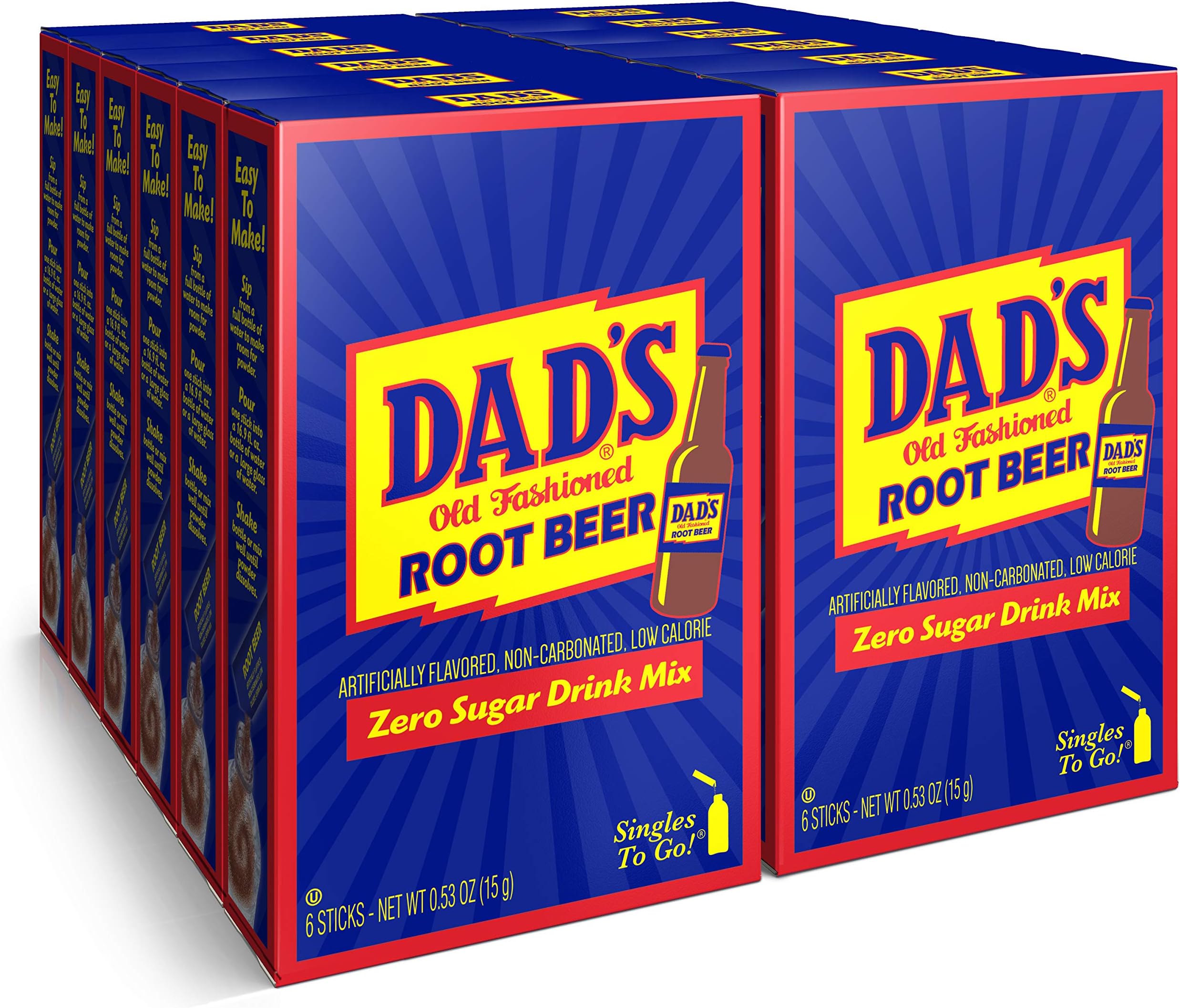 Dad's Old Fashioned Root Beer Singles To Go Sugar Free Powder Drink Mix 6 Sticks Per Box, 12 Boxes (72 Total Sticks)
