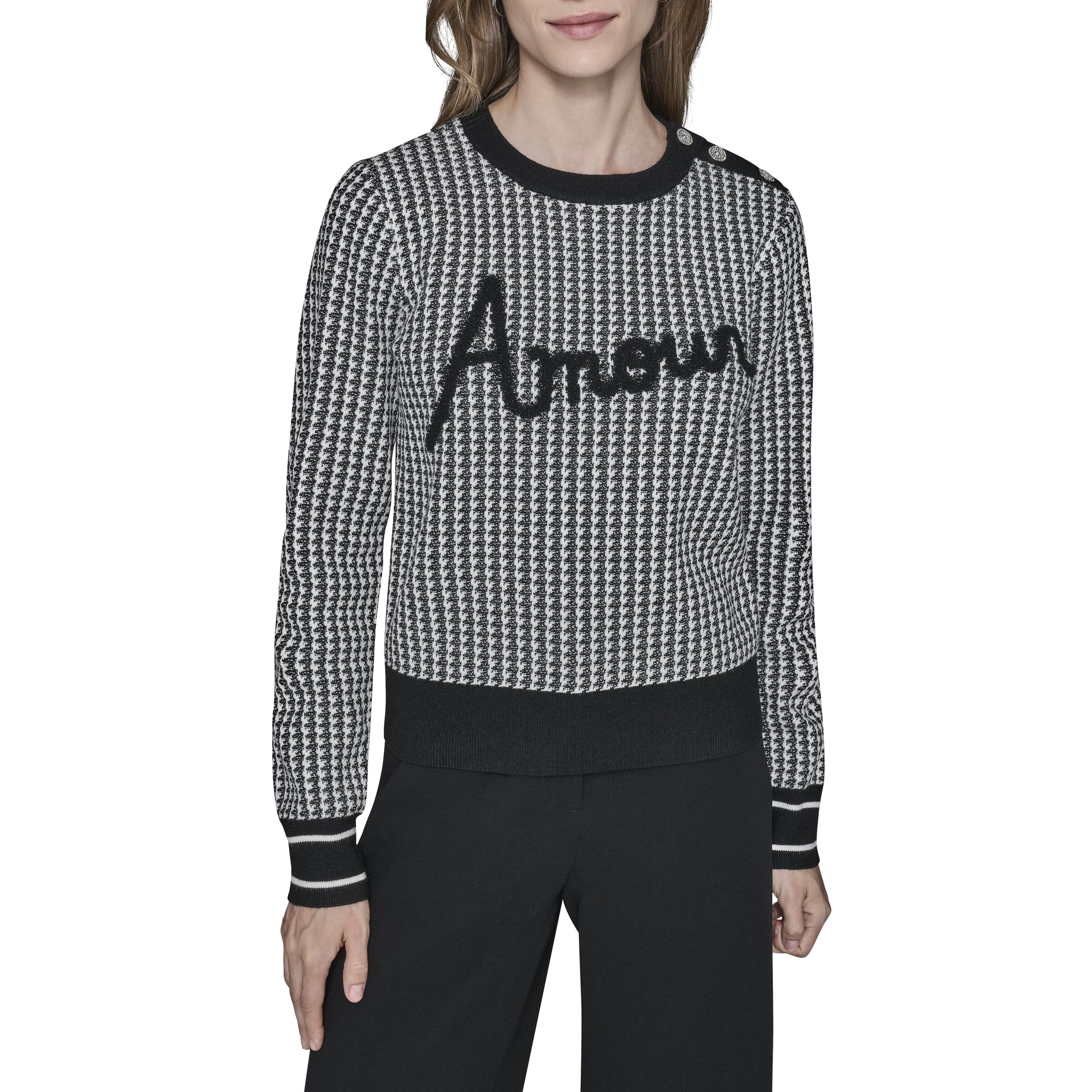 Karl Lagerfeld Womens Long Sleeve Crew Neck Amour Sweater