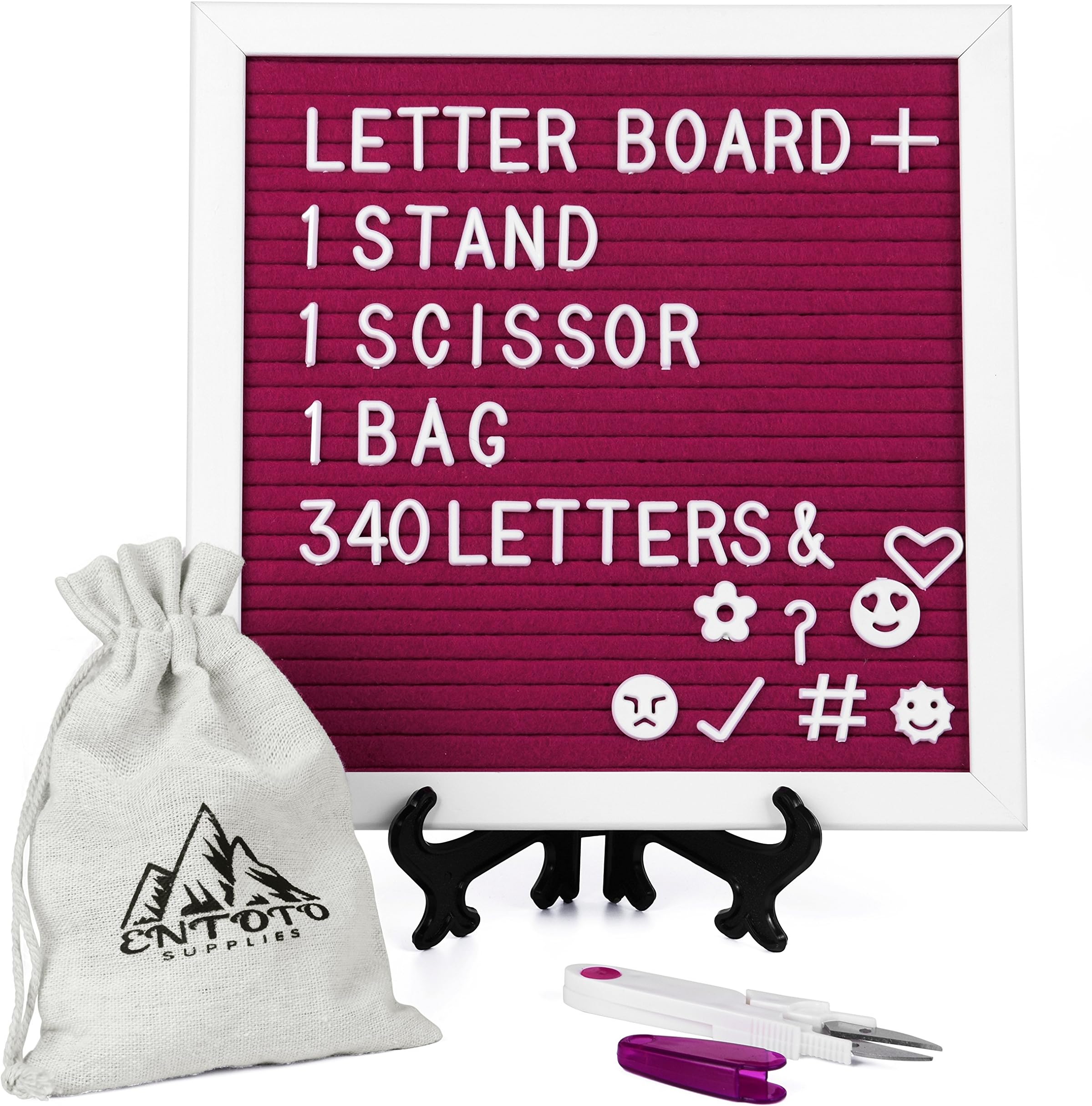 Felt Letter Board with Stand - Changeable White Oak Wood Frame Message Board with Wall Mount Hanger, 340 White Letters, Numbers, Symbols & Signs, Free Canvas Bag & Scissor, 10X10 inches