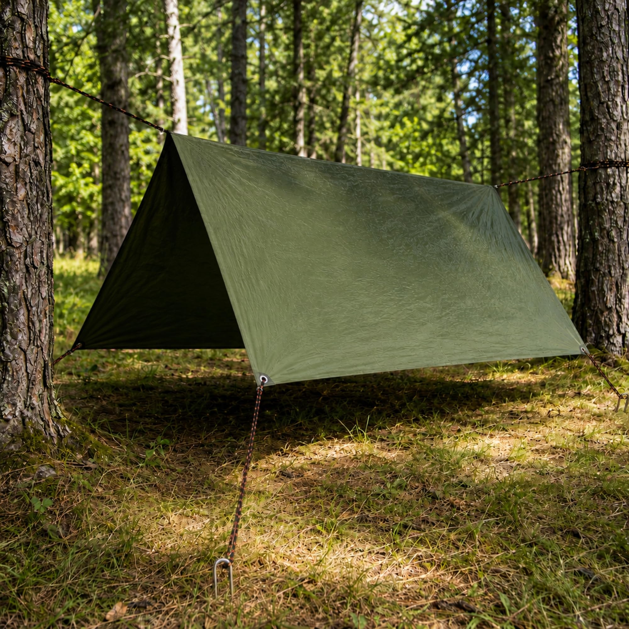 Tarp 3 x 3 m Imperméable, Bâche Camping avec Sardines | Sardines en Acier Inoxydable, Cordes de Fixation et Sac de Transport, Abri Outdoor pour Bivouac, Randonnée et Bushcraft