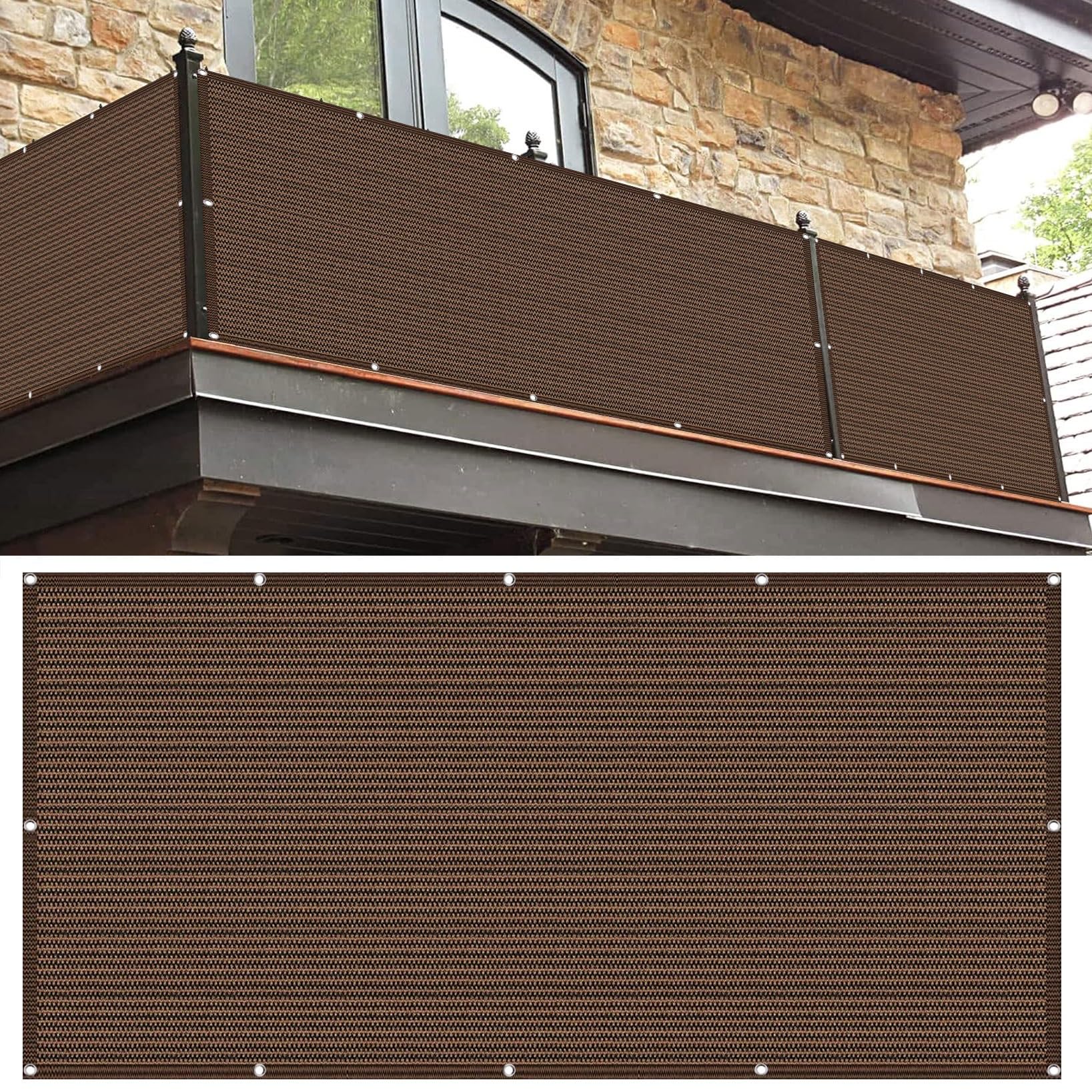 Balcony Privacy Screen 200 x 750 cm 90% Shading Rate Uv-Resistant Outdoor Fence Netting Screening with Holes and Cable Ties for Outdoor, Garden, Backyard, Rails, Brown