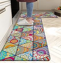 Tyrot Boho Kitchen Rugs Set of 2 Cushioned Anti Fatigue Kitchen Mats for Floor Non-Slip Waterproof Kitchen Floor Mats Colorful Ergonomic Cushioned Comfort Standing Mat for Laundry, Office, Sink