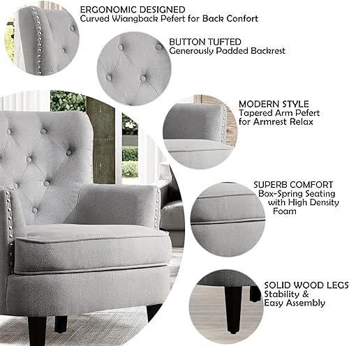 Miniatura 6 de Rosevera Harris Club tapizado de terciopelo de 34.5 pulgadas de alto, barril, sillón con botón copetudo con respaldo alado, silla contemporánea con