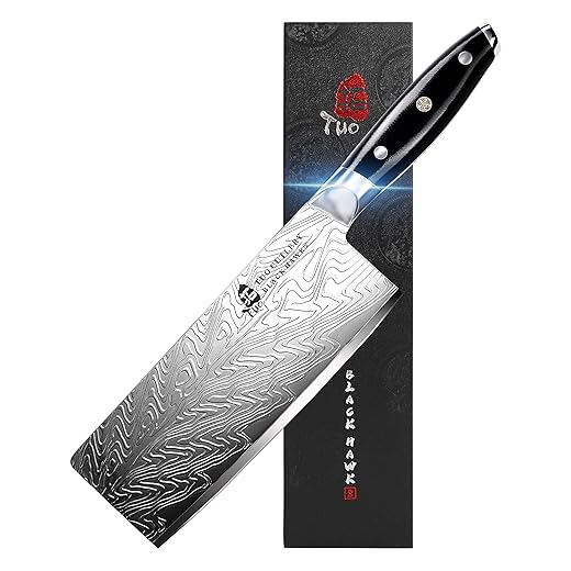 TUO Vegetable Meat Cleaver Knife - Chinese Chef's Knife 7-inch High Carbon Stainless Steel  - Kitchen Knife with G10 Full Tang handle - Black Hawk-S Knives Including Gift Box