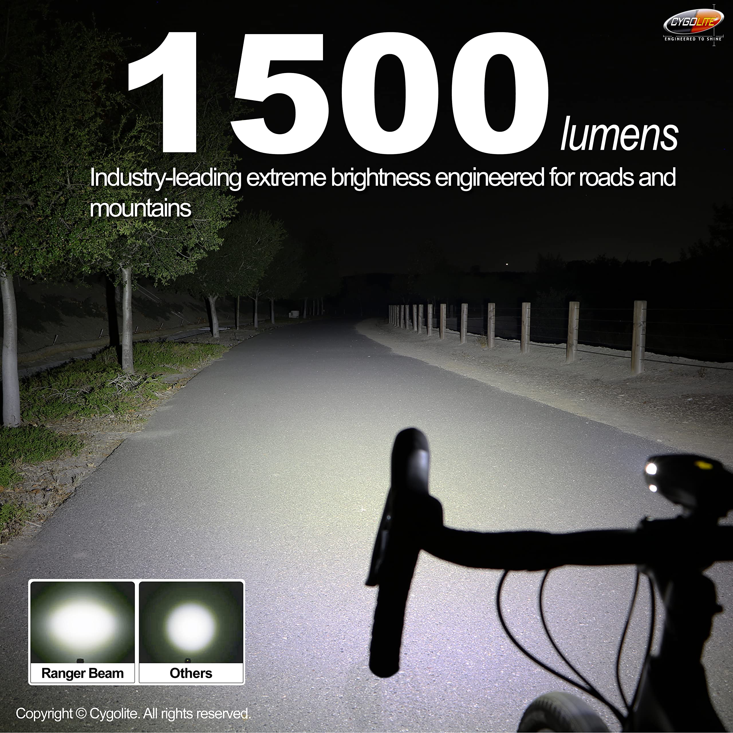 Cygolite Ranger 1,500 Lumen Endurance Bicycle Light– Ultra High Run Time– 9 Light Modes– Fine Tuneable Brightness- IP67 Waterproof– USB Rechargeable– Road & Mountain