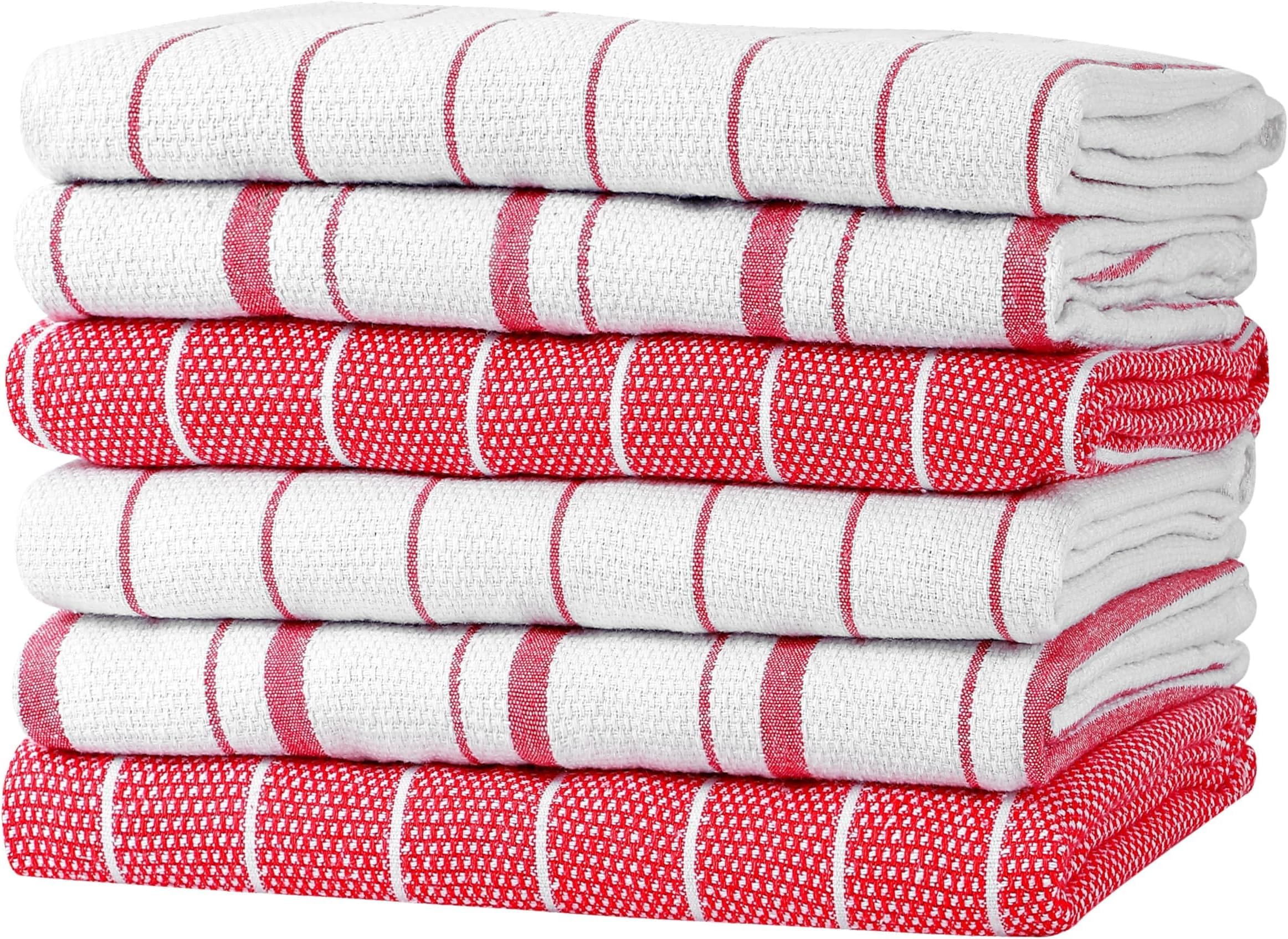 Zeppoli Classic Kitchen Towels - 6 Pack 100% Natural Cotton Towel Set, Reusable Wash Cloths, Absorbent Dish Towels, Machine Washable Hand Towels, Kitchen Essentials, 20� x 28� - Red VAR
