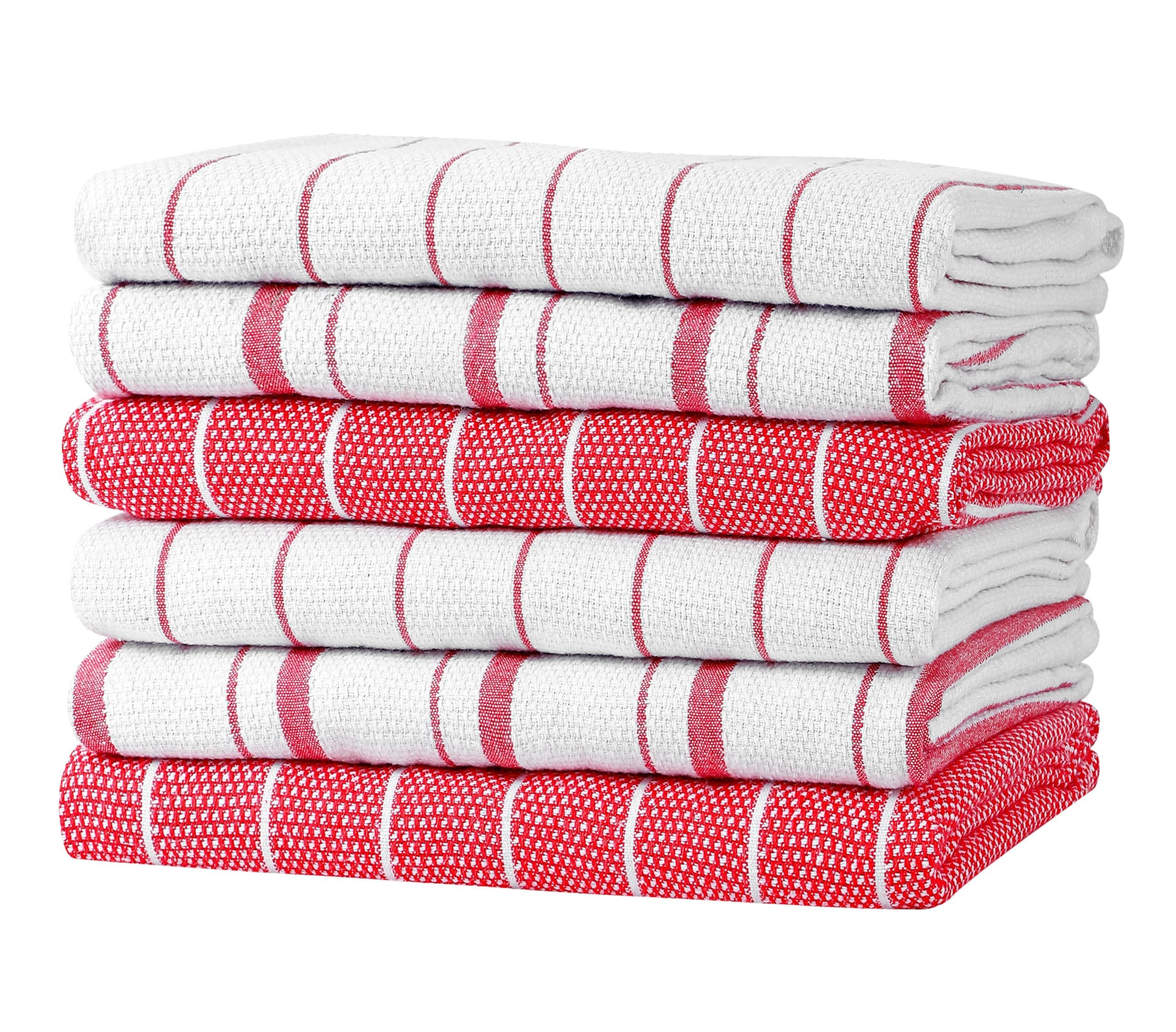 Zeppoli Classic Kitchen Towels - 6 Pack 100% Natural Cotton Towel Set, Reusable Wash Cloths, Absorbent Dish Towels, Machine Washable Hand Towels, Kitchen Essentials, 20� x 28� - Red VAR