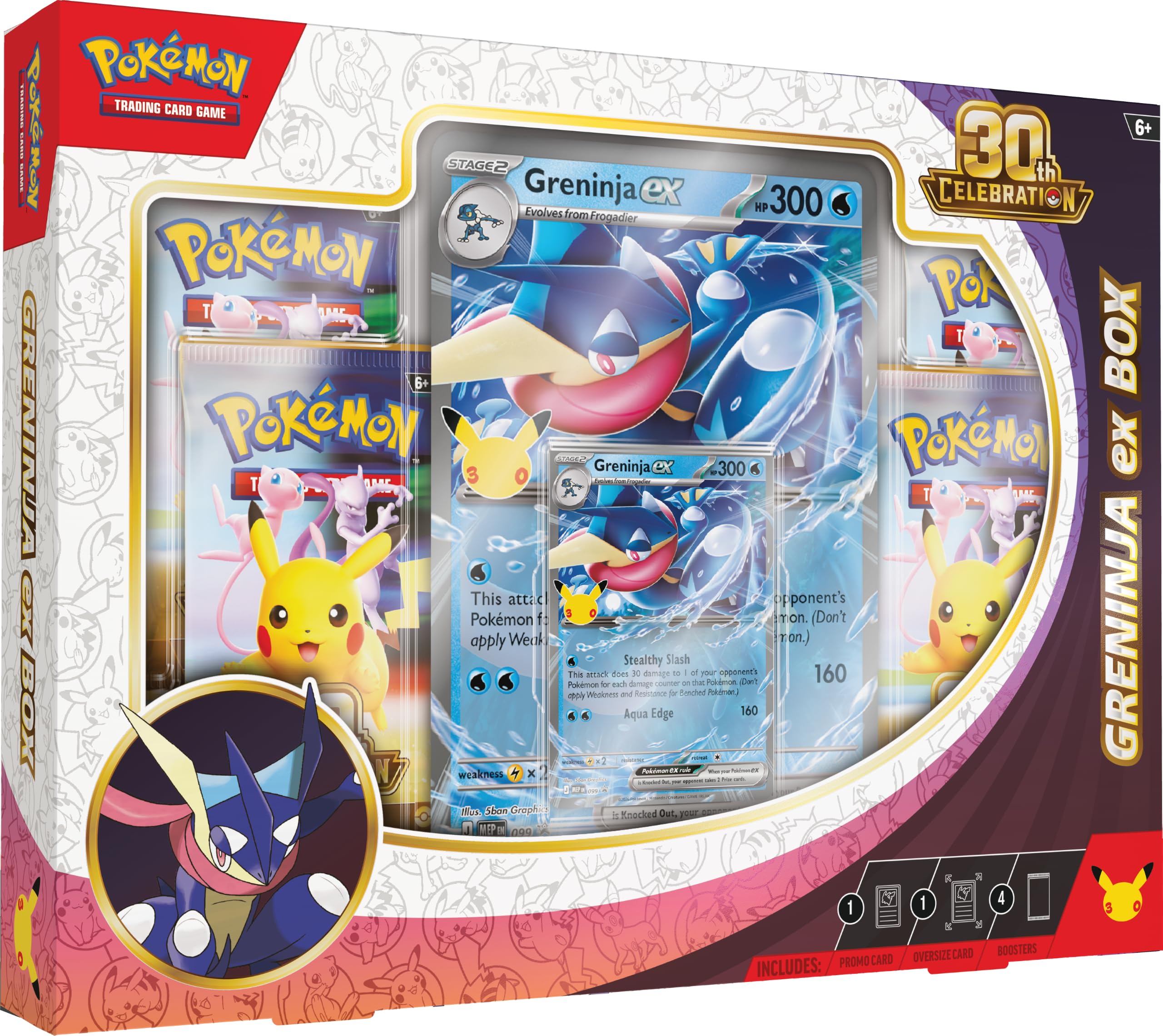 Pokémon TCG: 30th Celebration—Greninja ex Box (1 Foil Promo Card, 1 Foil Oversize Card & 4 Booster Packs)