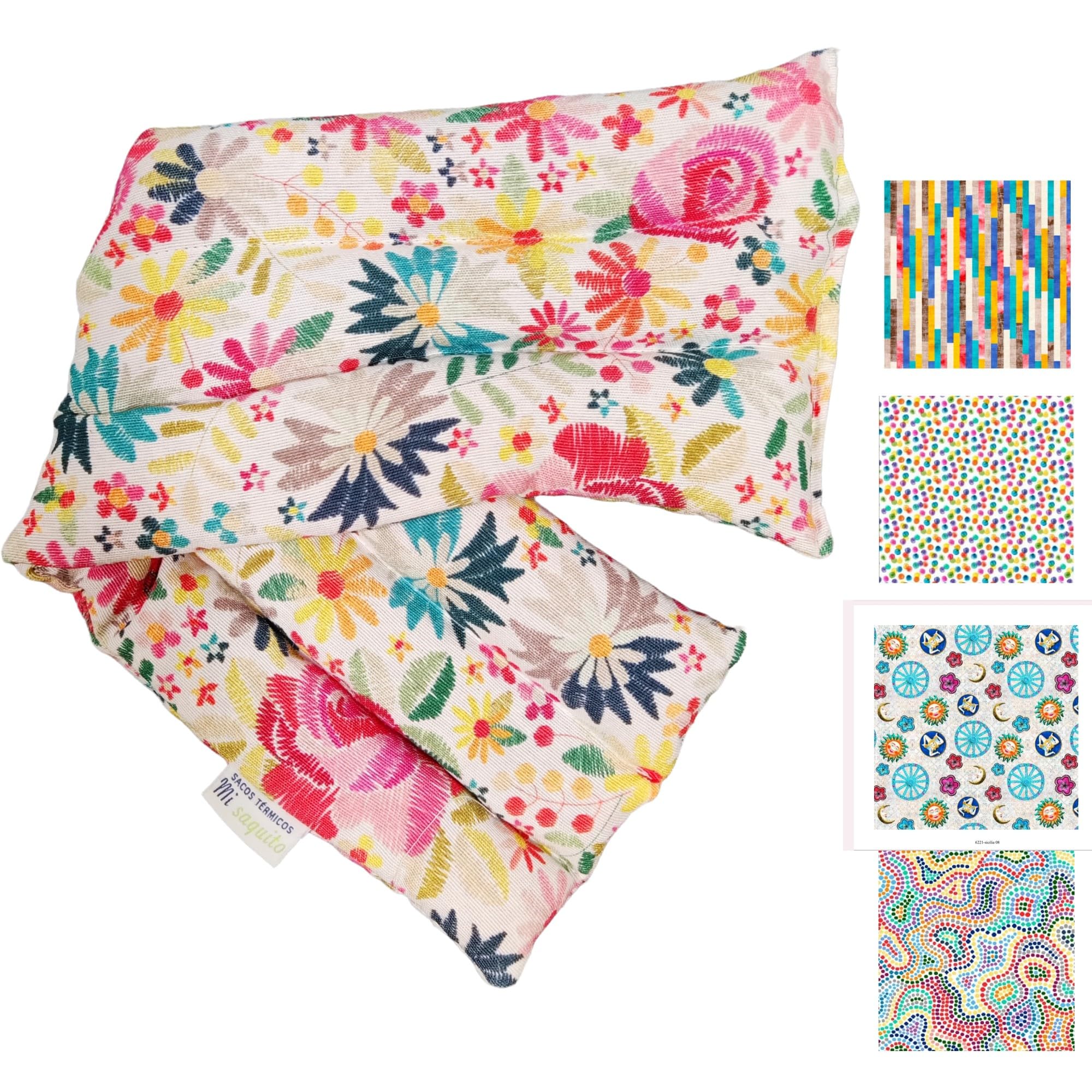 Saco de Semillas para Microondas 45x14 cm –Saquito Térmico Cervical con Lavanda– Bolsa Térmica de Calor y Frío – Saco Térmico para Microondas -Almohadilla Térmica Menstrual - Saco Microondas (FLORES)