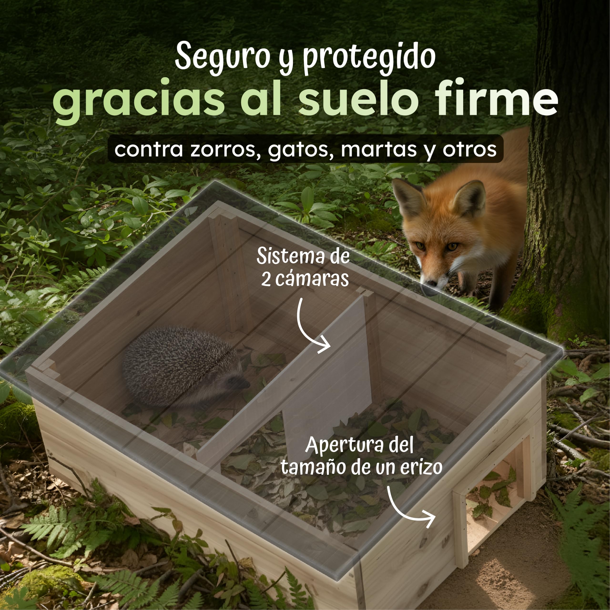 Moorland Casa de hibernación para erizos – Refugio Invierno FSC 54×38 cm con Base, Entrada laberíntica ventilada, Techo extraíble, Resistente al Clima para Uso en jardín