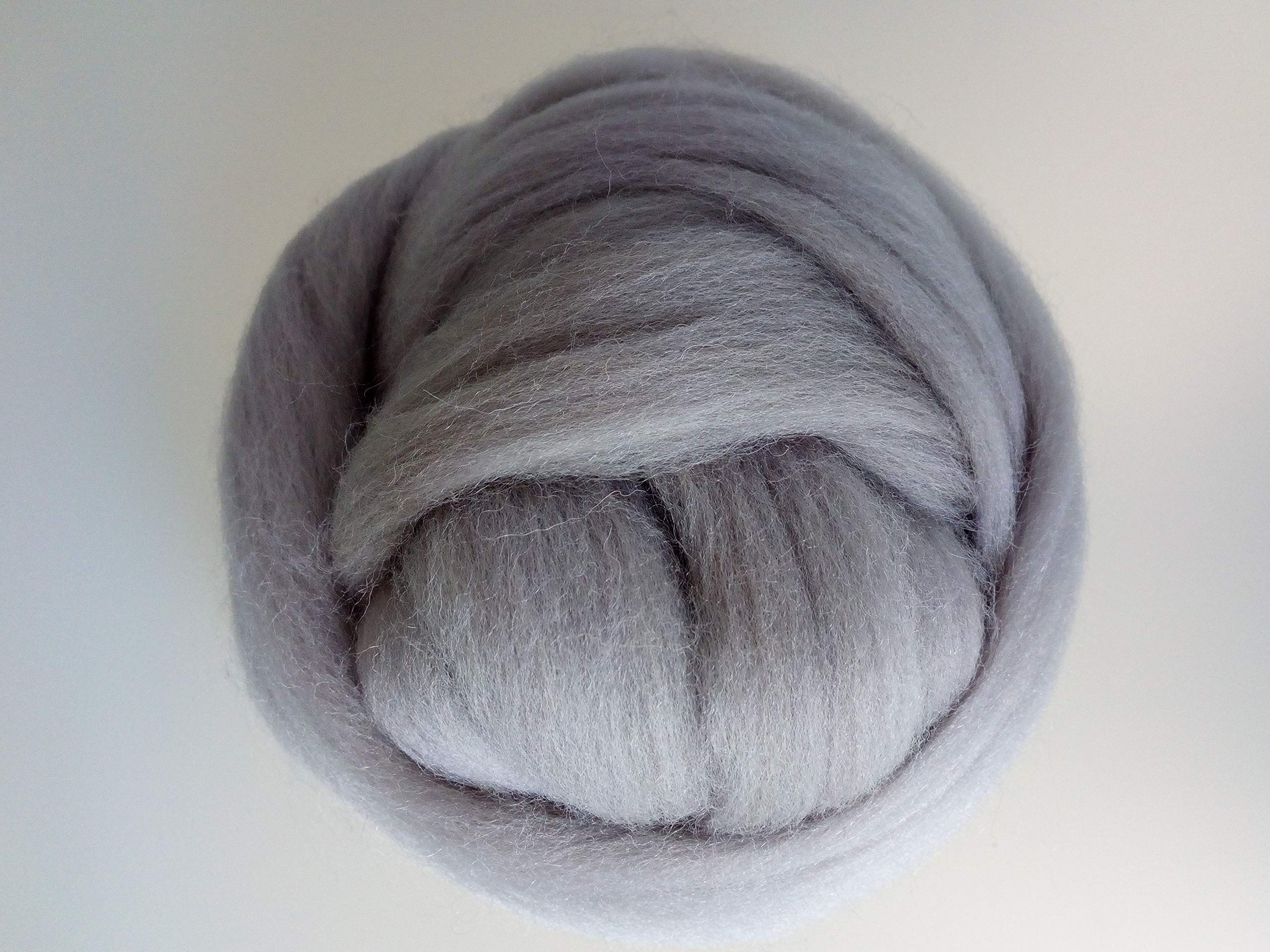 Pure Wool Hut Light Grey 100% Merino Wool Roving Top for Felting: 50g (2m)