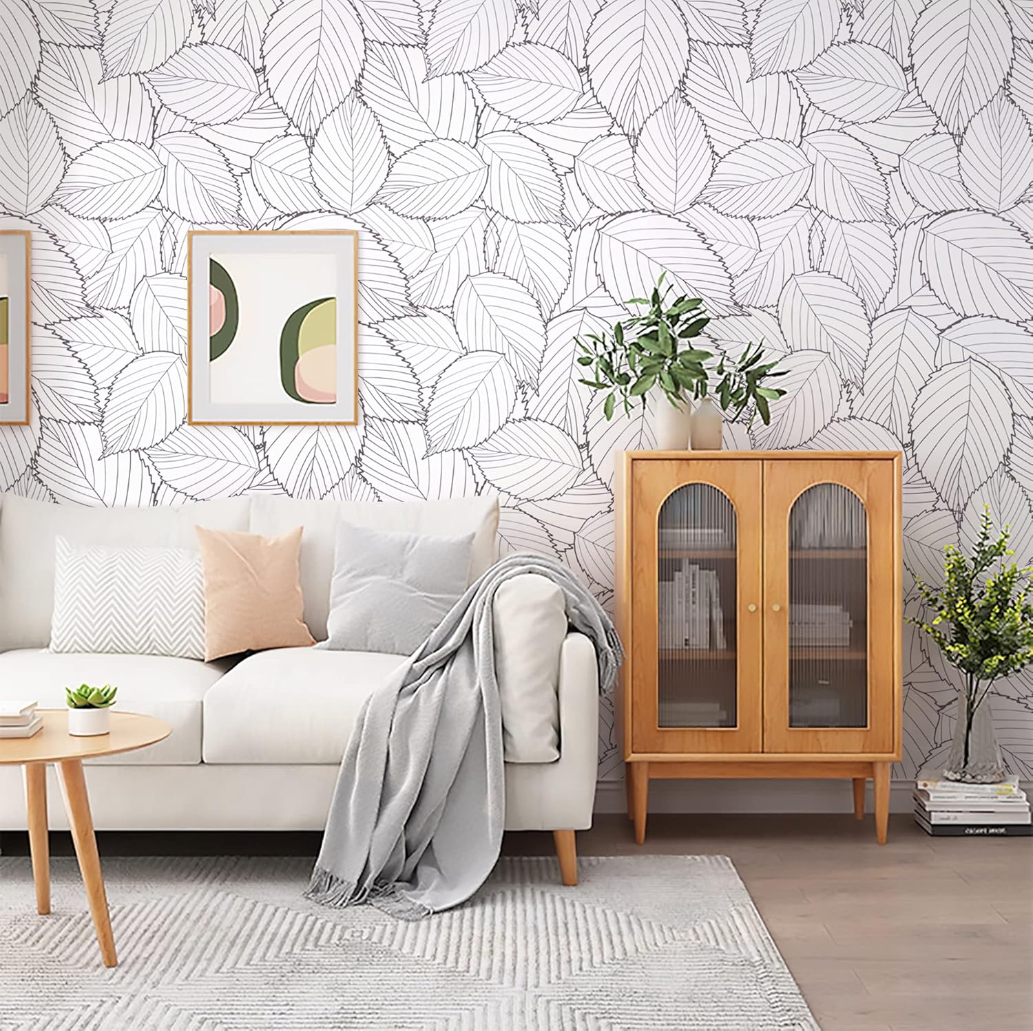 Kitico Gray Leaf Peel and Stick Wallpaper Leaf Removable Self Adhesive Wallpaper 17.7"x393.7"Gray and White Leaves Contact Paper Waterproof Vinyl Wall Paper for Wall Cabinet Shelf Drawer Liner