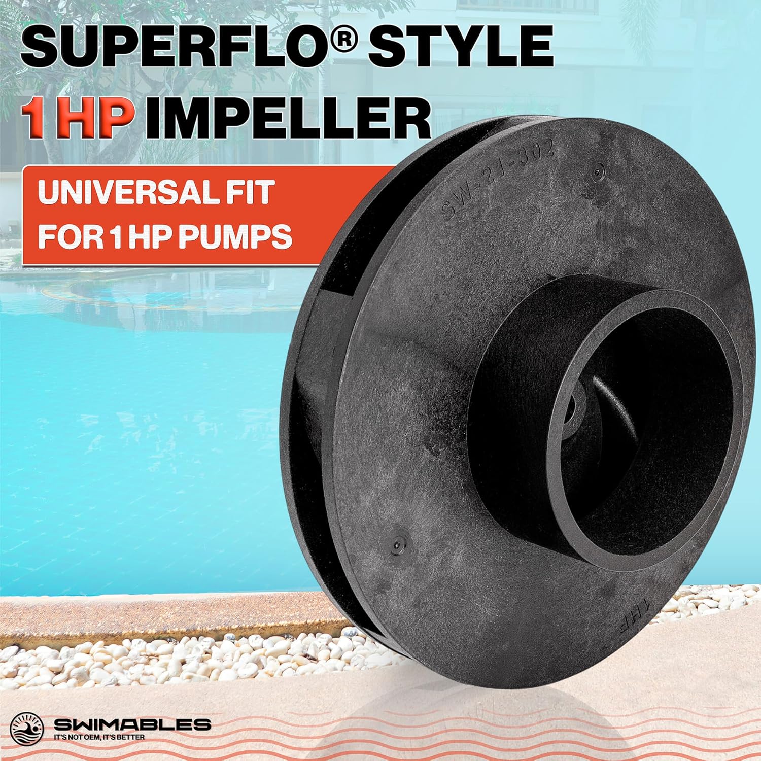 Swimables Superflo Impeller 1 HP 355067 Pool Pump - Compatible with Pentair Superflo, SuperMax, Pinnacle, Challenger 1 HP Pool and Spa Pumps - Heavy Duty Pool Pump Impeller for Inground Systems