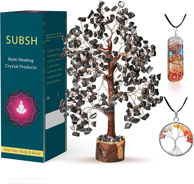 SUBSH Black Tourmaline Tree - Chakra of Life Crystal Healing Gemstone Money Ornament Spiritual Gift Trees
