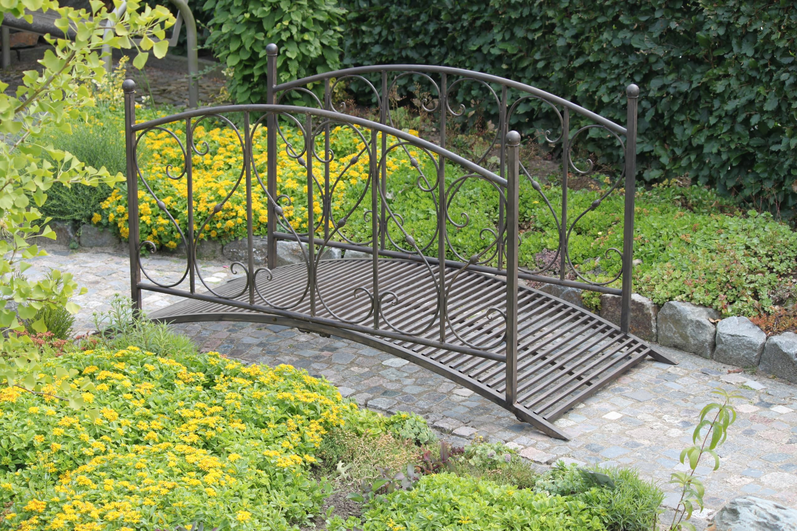 DELUKE Gartenbrücke Paris mit Geländer Antik-Optik - Stahl Schwarzbraun 91,7x79,3x181,4cm | Metallbrücke Garten Teichbrücke