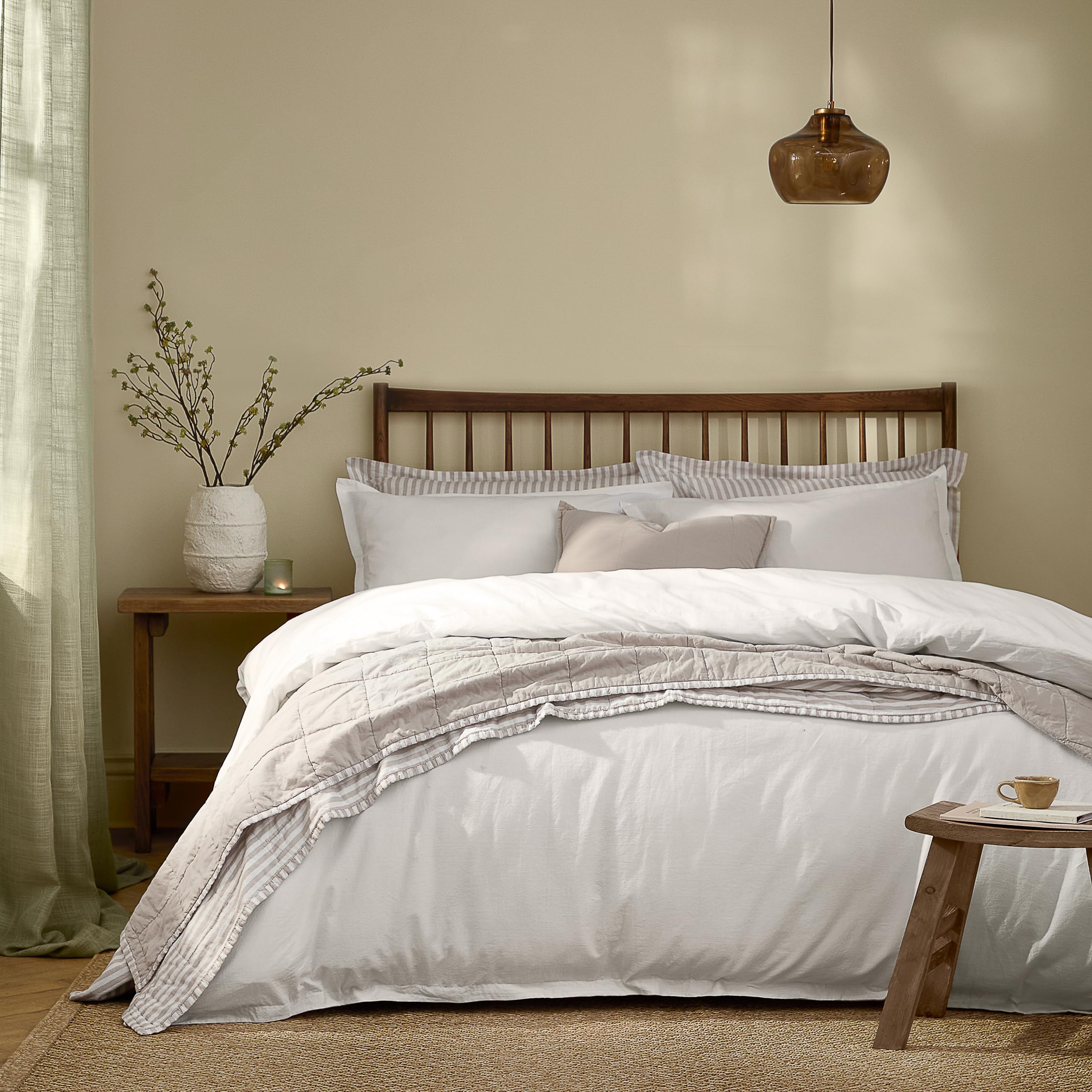 Yard furn Hebden Washed Cotton Duvet Cover Set – Soft Relaxed Percale Minimalist Bedding Set (Chalk – Double)