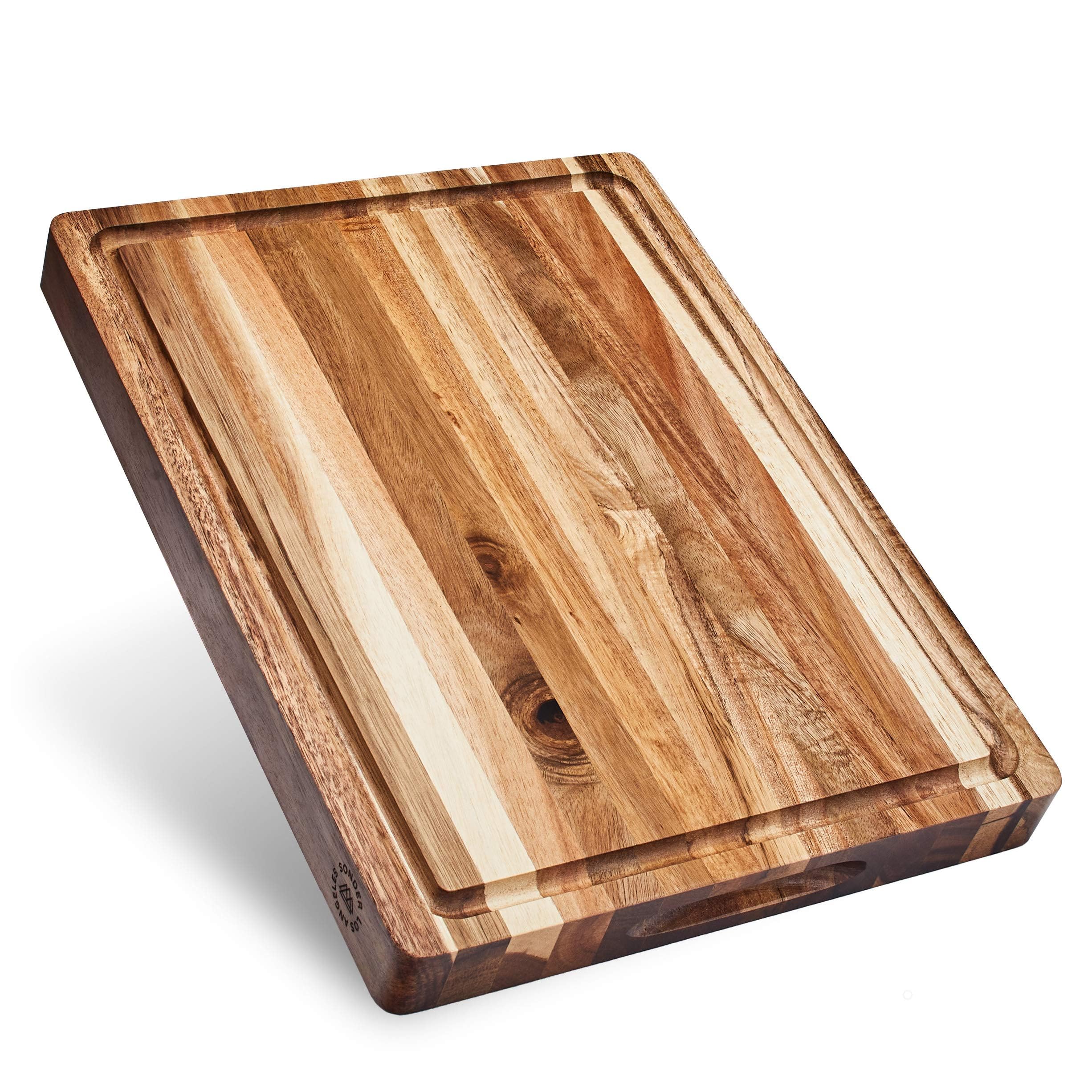 Sonder Los Angeles Winsome Acacia Wood Cutting Board | Acacia Edge Grain Cutting Board for Kitchen with Juice Groove & Sorting Compartment | Perfect for Charcuterie | Gift Box Included | 16x12x1.5 in