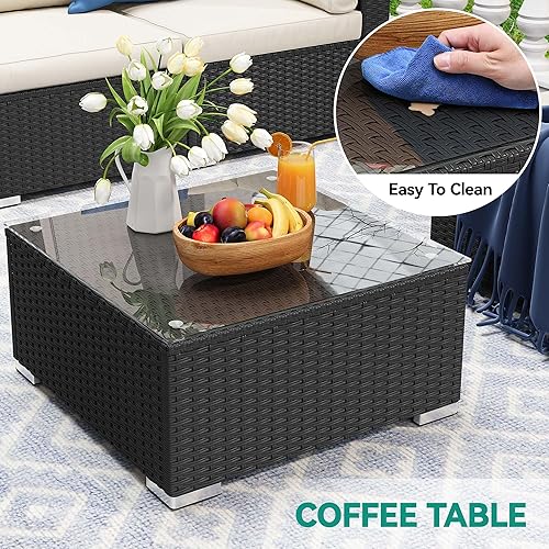 Miniatura 6 de YITAHOME Juego de muebles de patio de 7 piezas, sofá seccional de ratán de polietileno, juego de conversación exterior con mesa y cojines para