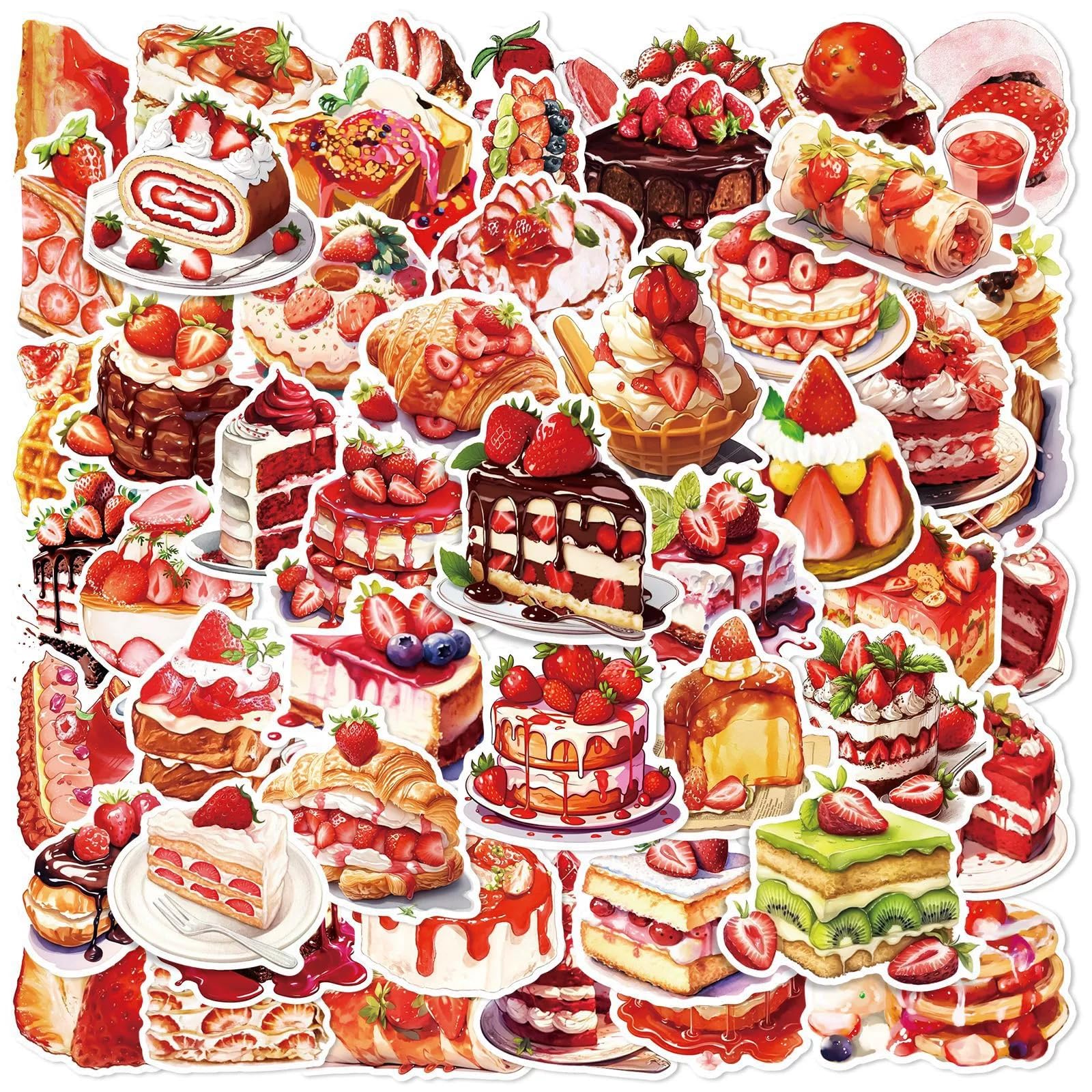 Birthday Cake Stickers 50PCS Cake Theme Stickers Waterproof Stickers for Decoration Planner Phone Case Scrapbook Coffee Journals Decoration